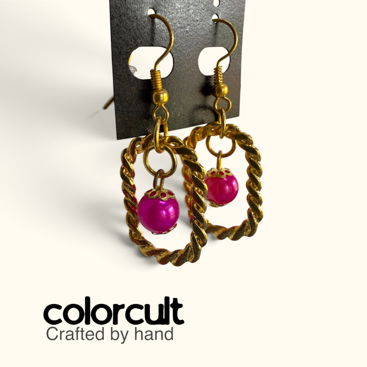 Hot Pink Capped Pearl Twisted Hoop Earrings (1).PNG