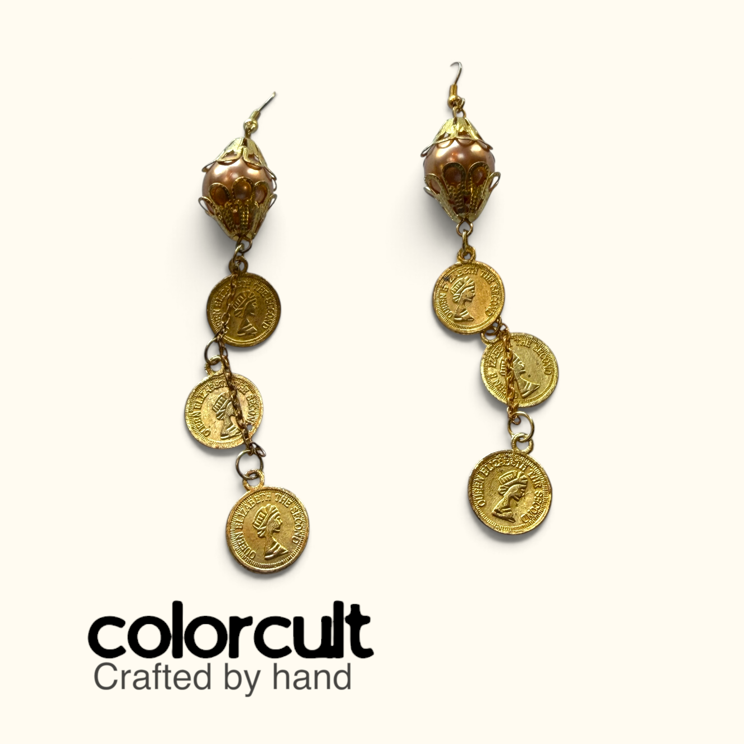 Golden Coin Cascade & Terracotta Pearl Earrings (5).PNG