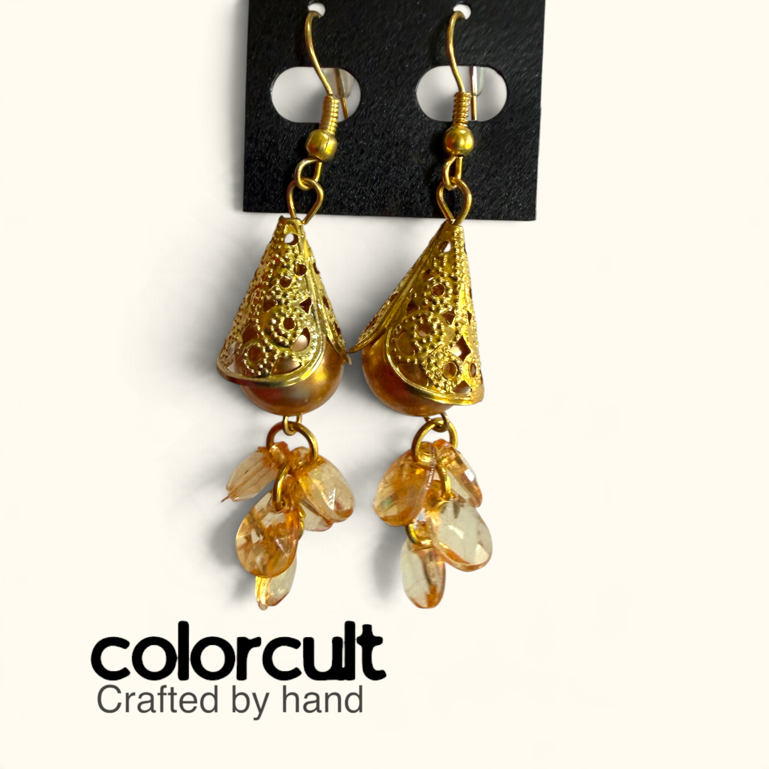 Honey Amber Capped Pearl Cluster Dangles