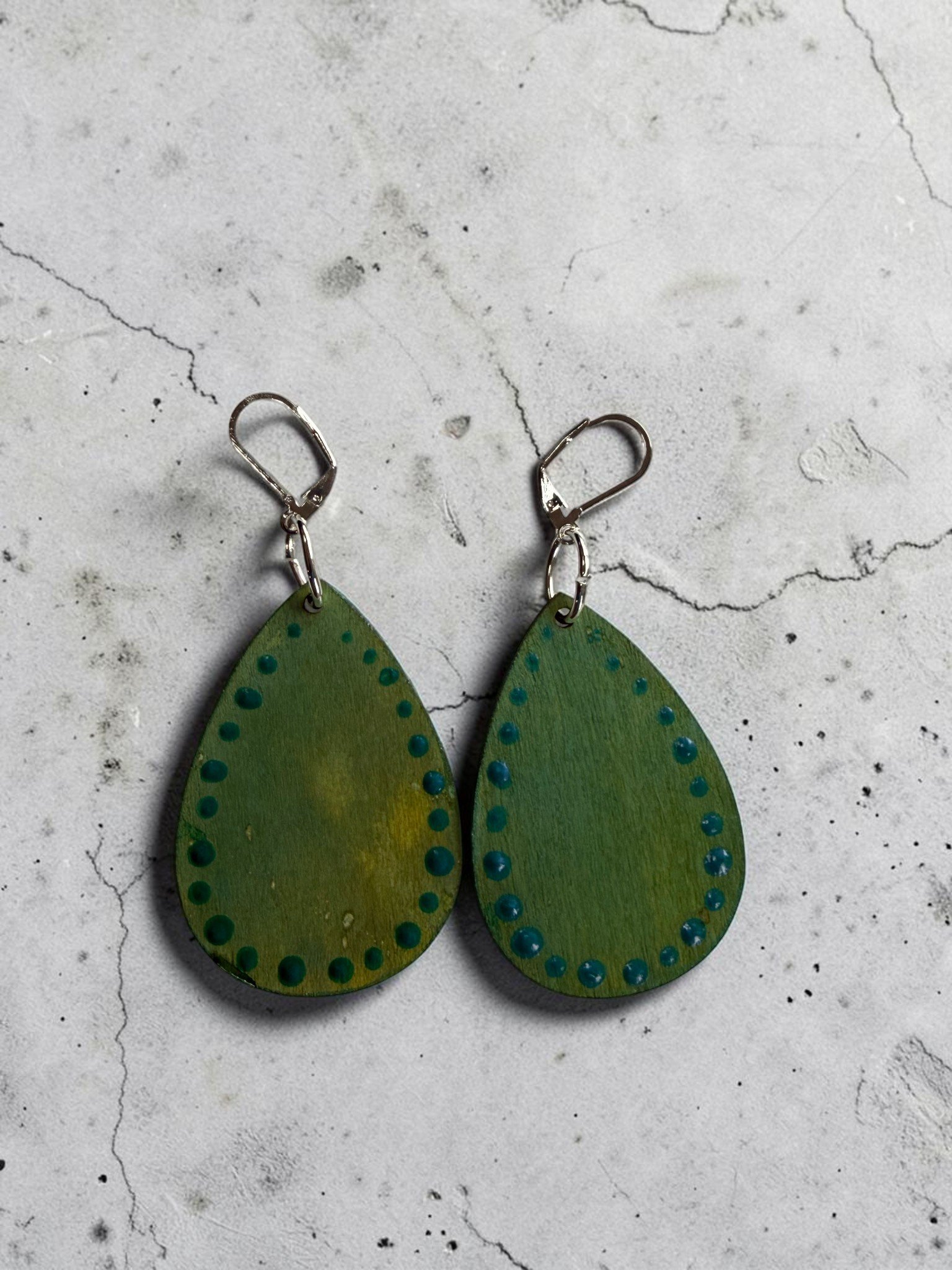 Distressed Greens Teardrop Earrings by Color Cult