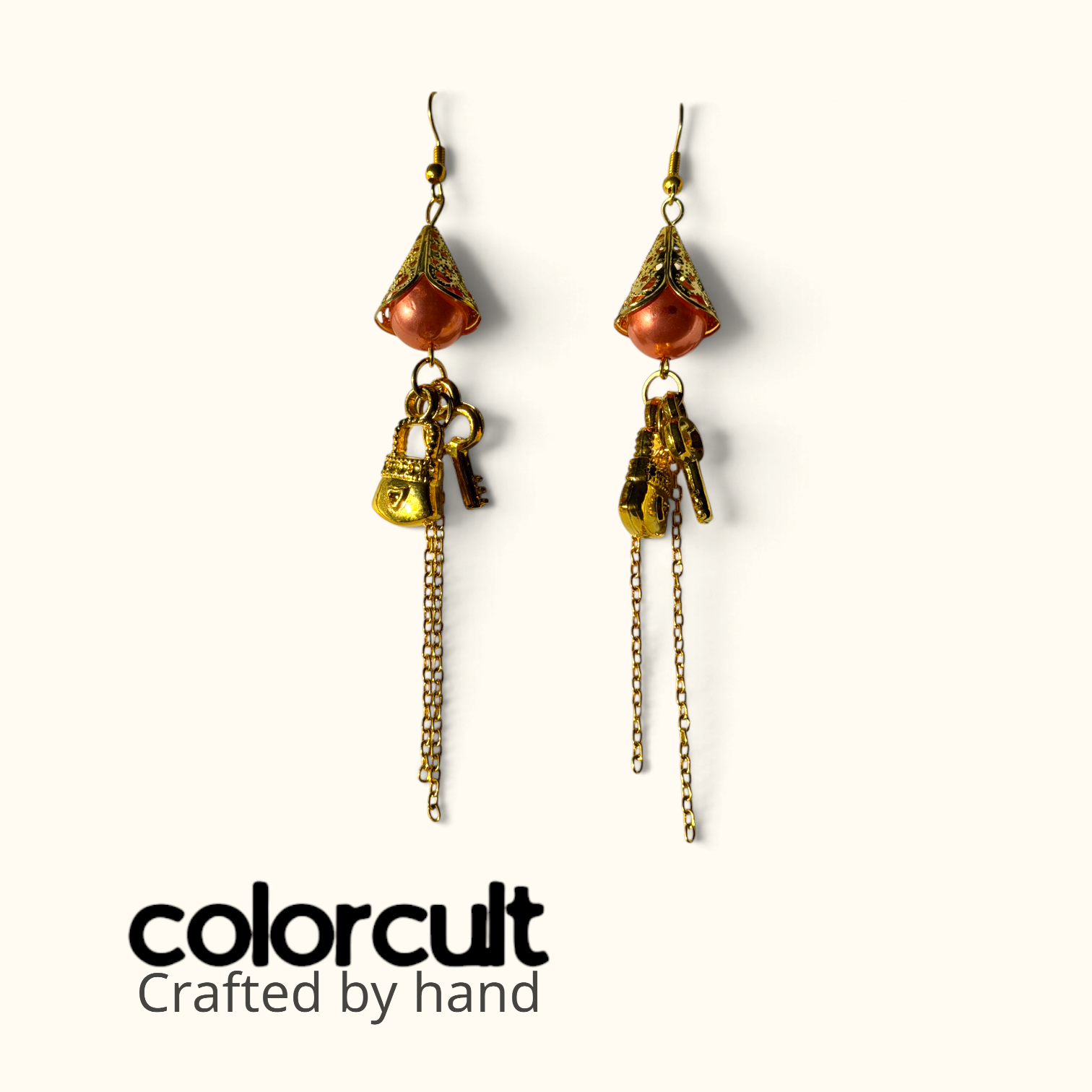 Copper Rose Pearl Lock & Chain Earrings (4).png