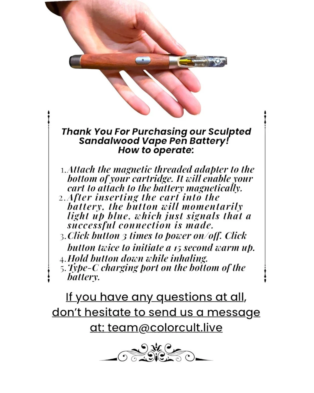 Scullpted Sandalwood 510 Thread Vape Pen Battery by Color Cult