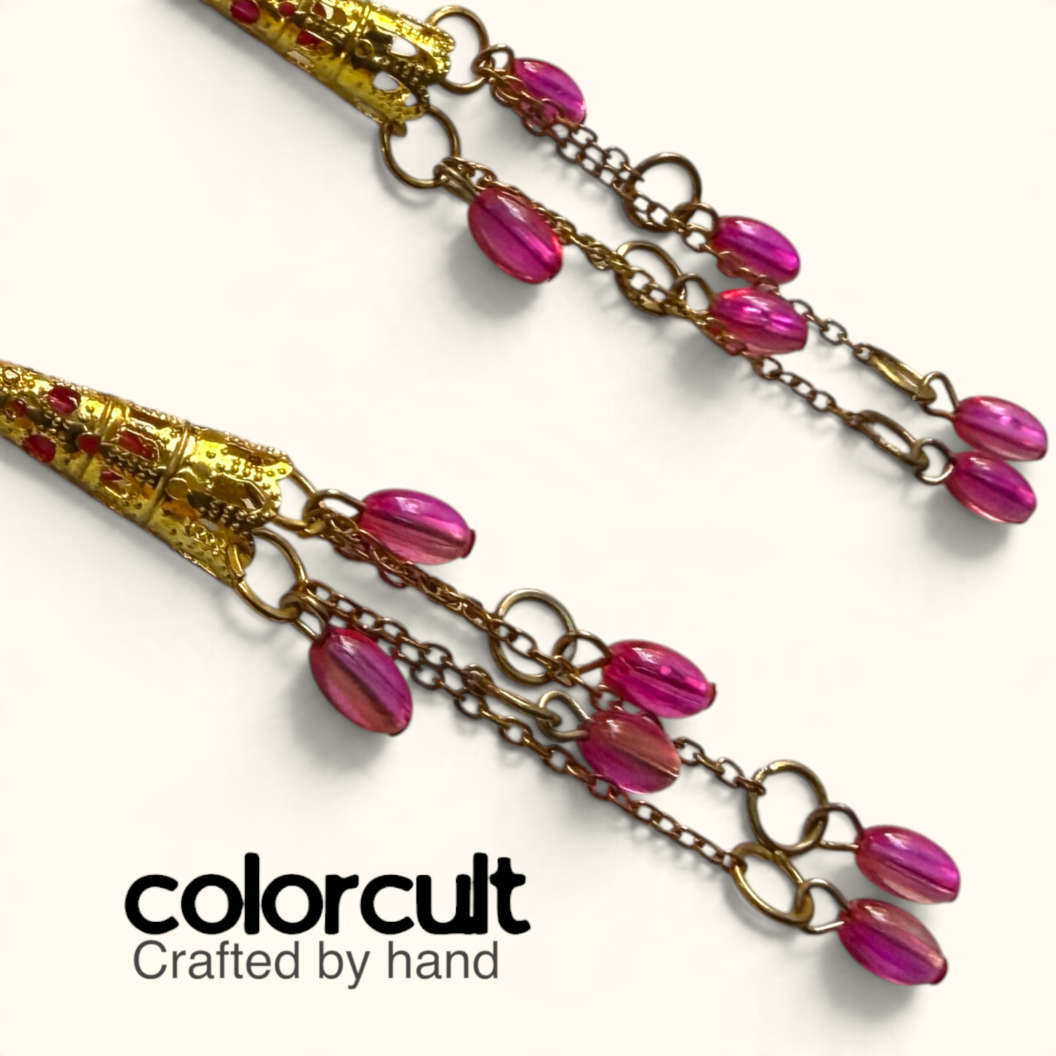 Fuchsia Glass Bead & Chain Waterfall Dangles (3).PNG