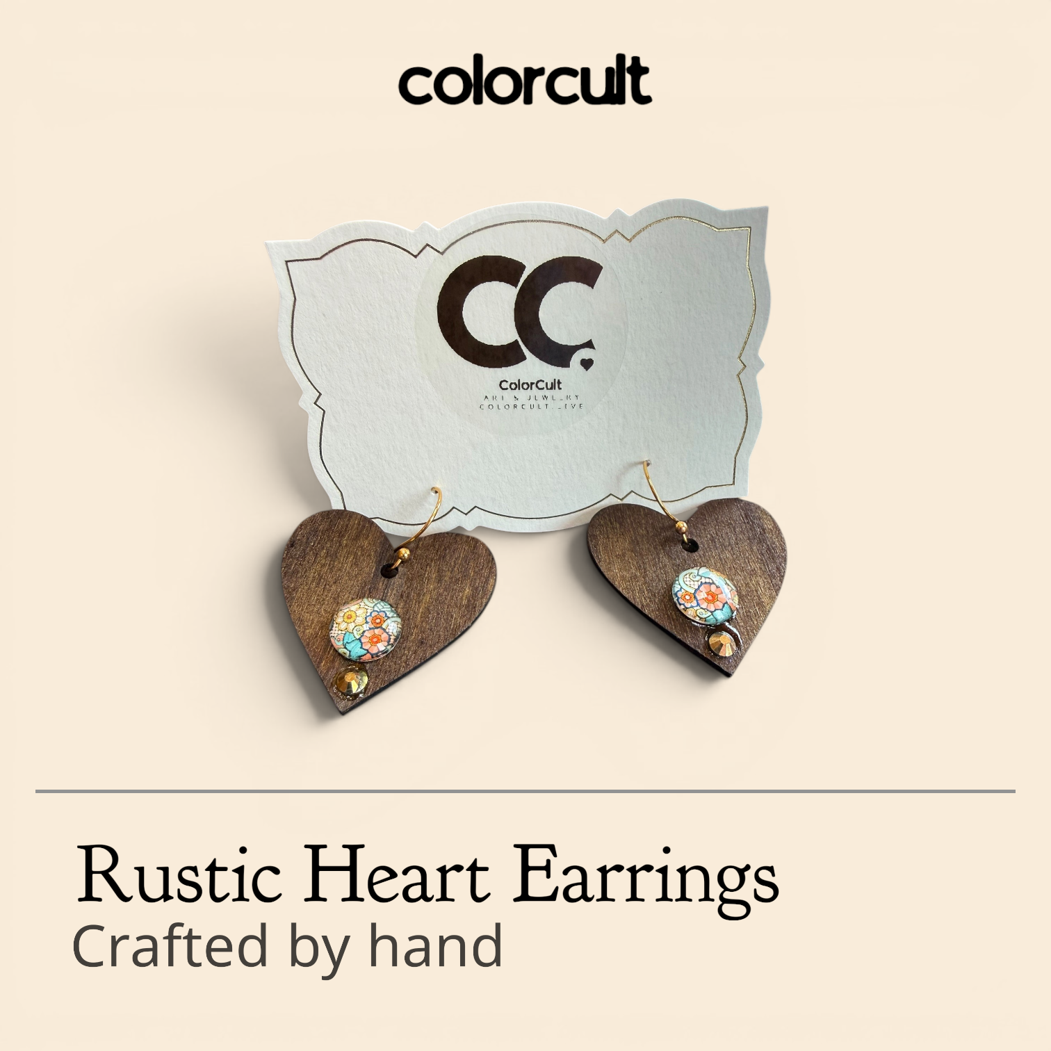 Embellished Rustic Heart Earrings