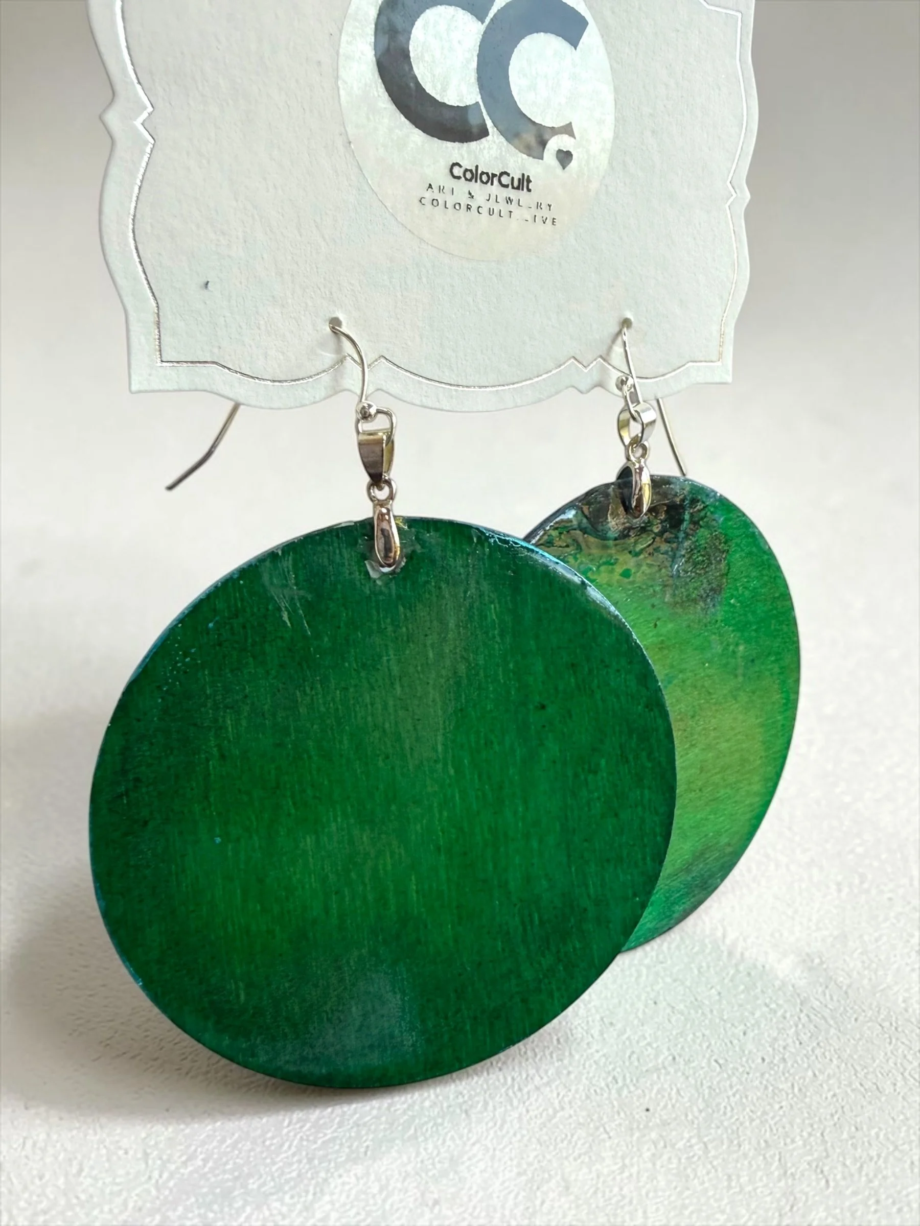 Reversible Blue Green Glow Queen Round Earrings