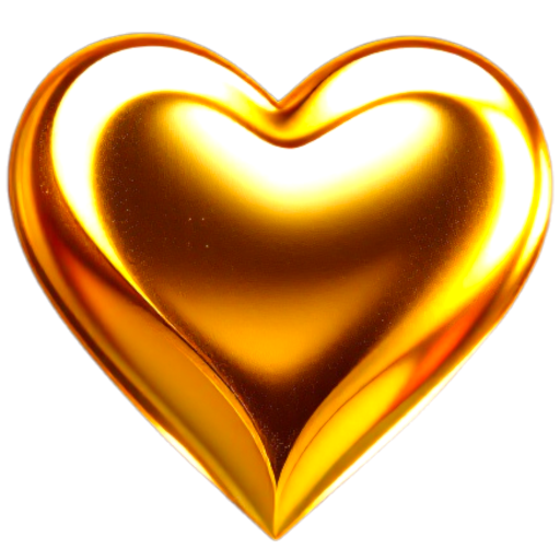 Gold-colored heart-shaped object with shiny reflective surface