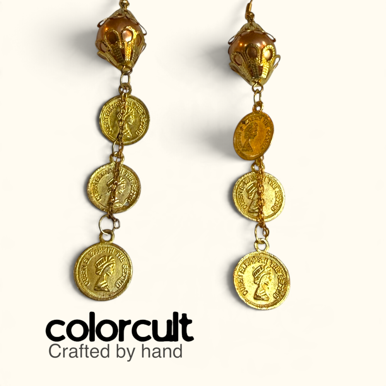 Golden Coin Cascade & Terracotta Pearl Earrings (1).PNG