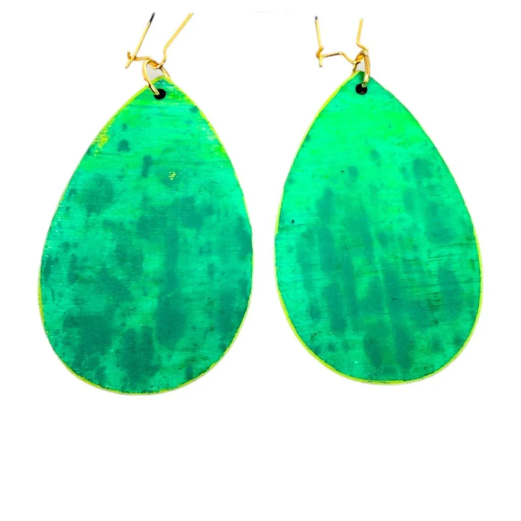 Blue Green Jeans Teardrop Earrings by Color Cult