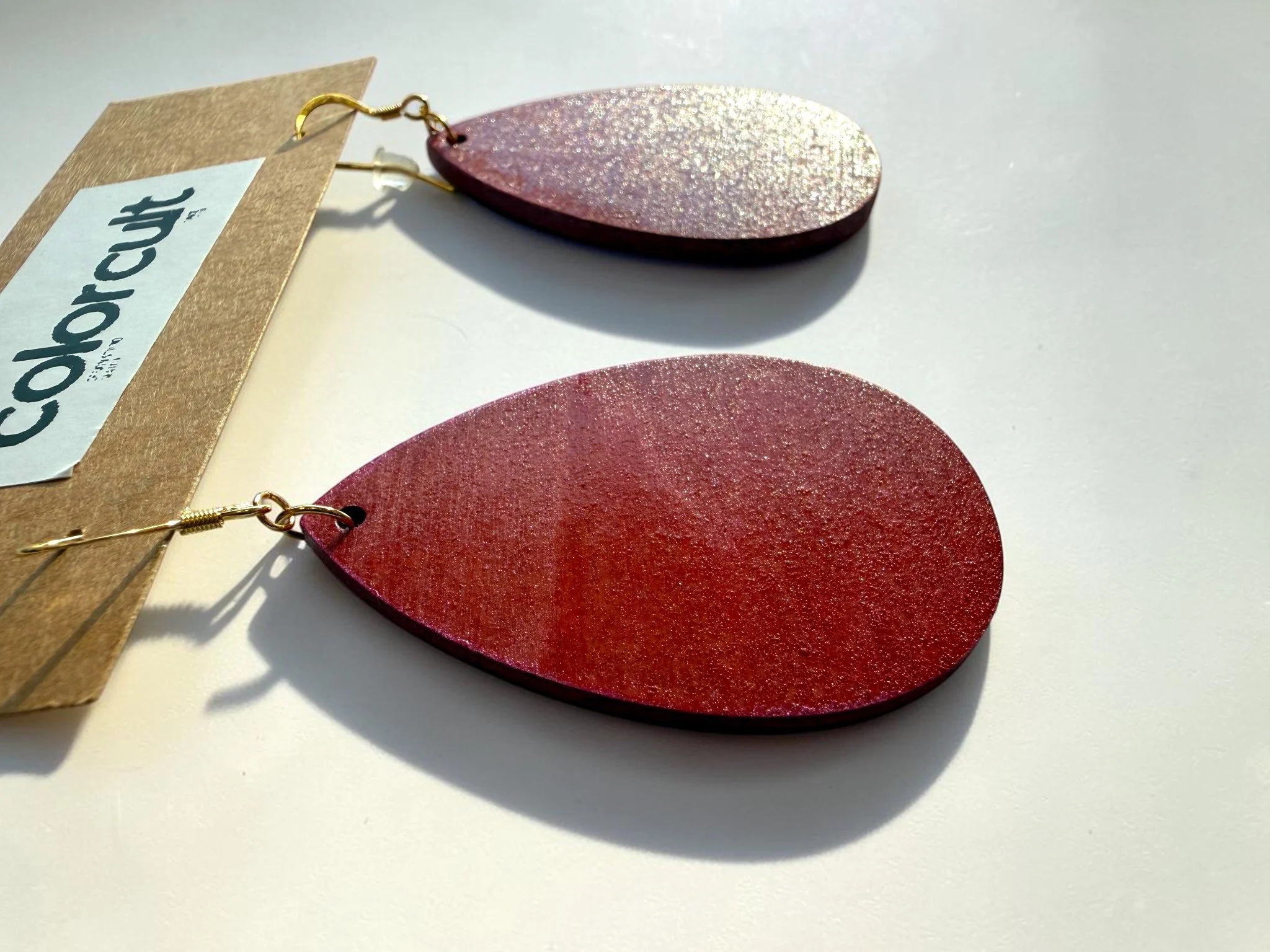 Distressed Red Teardrop Earrings by Color Cult