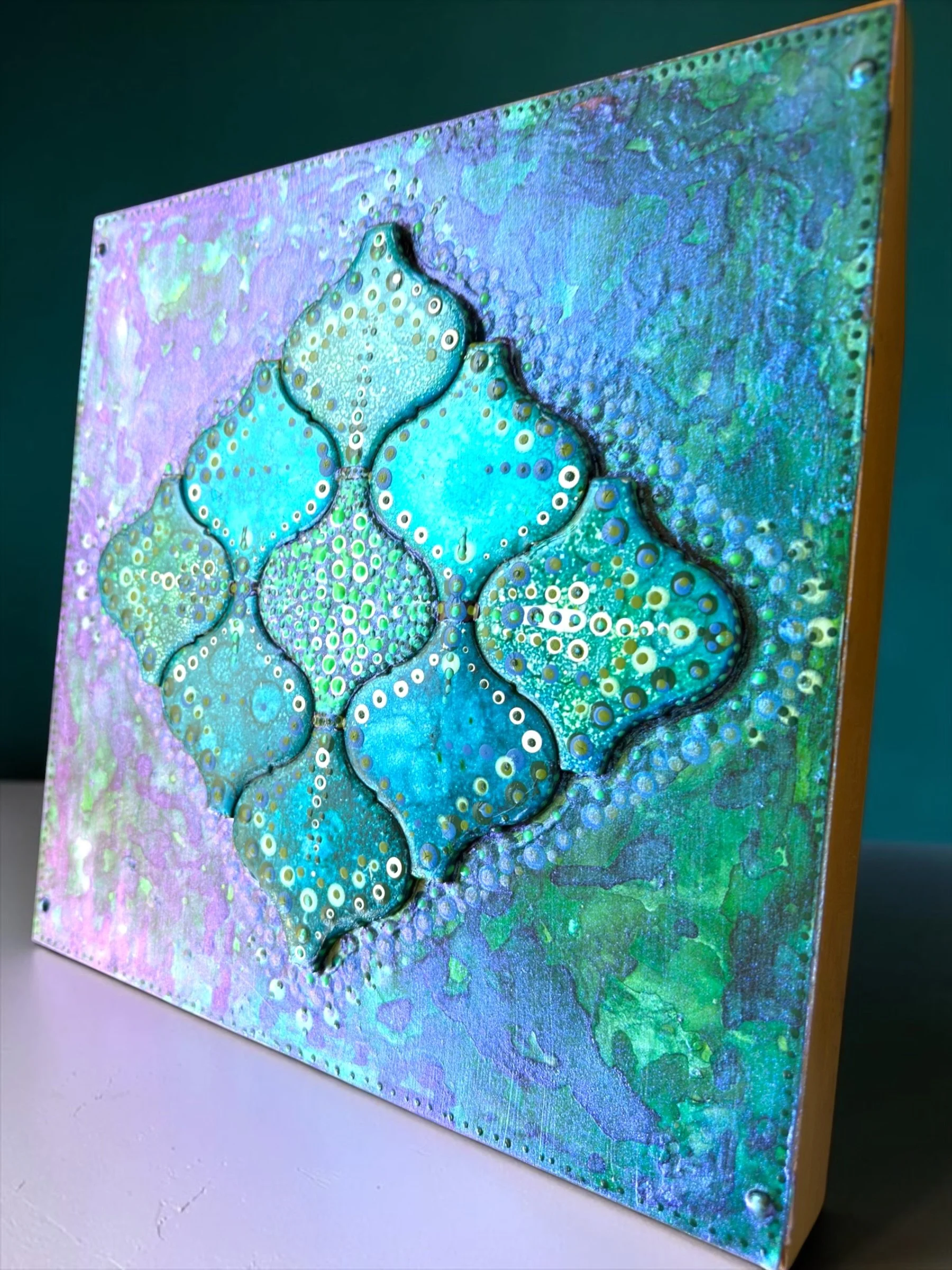 East Meets Emerald Coast 12-inch Square Painted Tiles on Steel (1).JPG