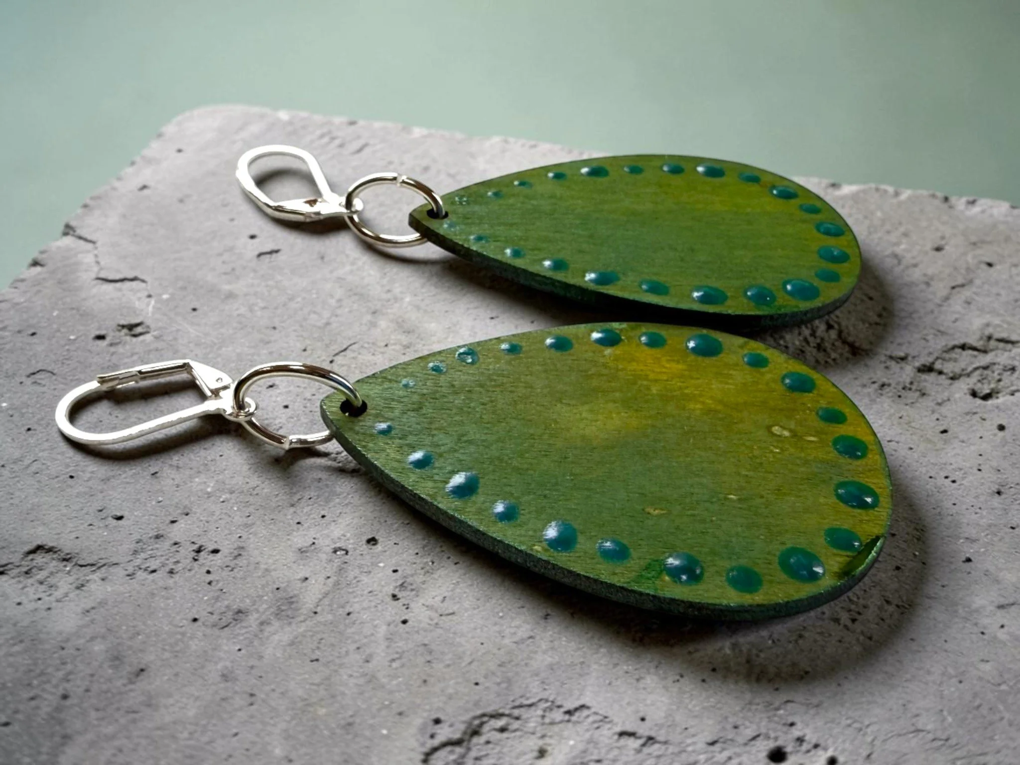 Distressed Greens Teardrop Earrings by Color Cult