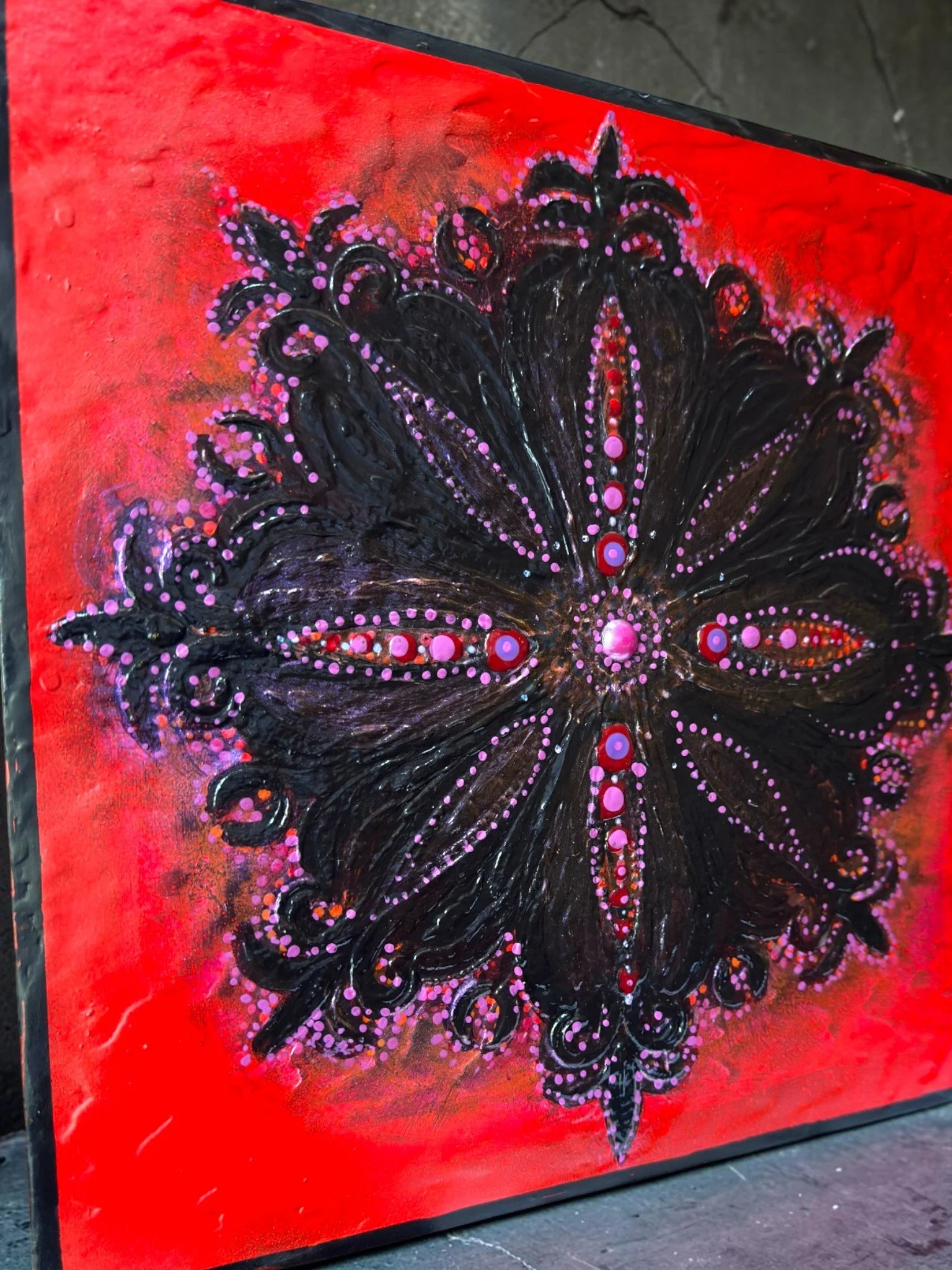 Sculpted Black Mandala on Wood