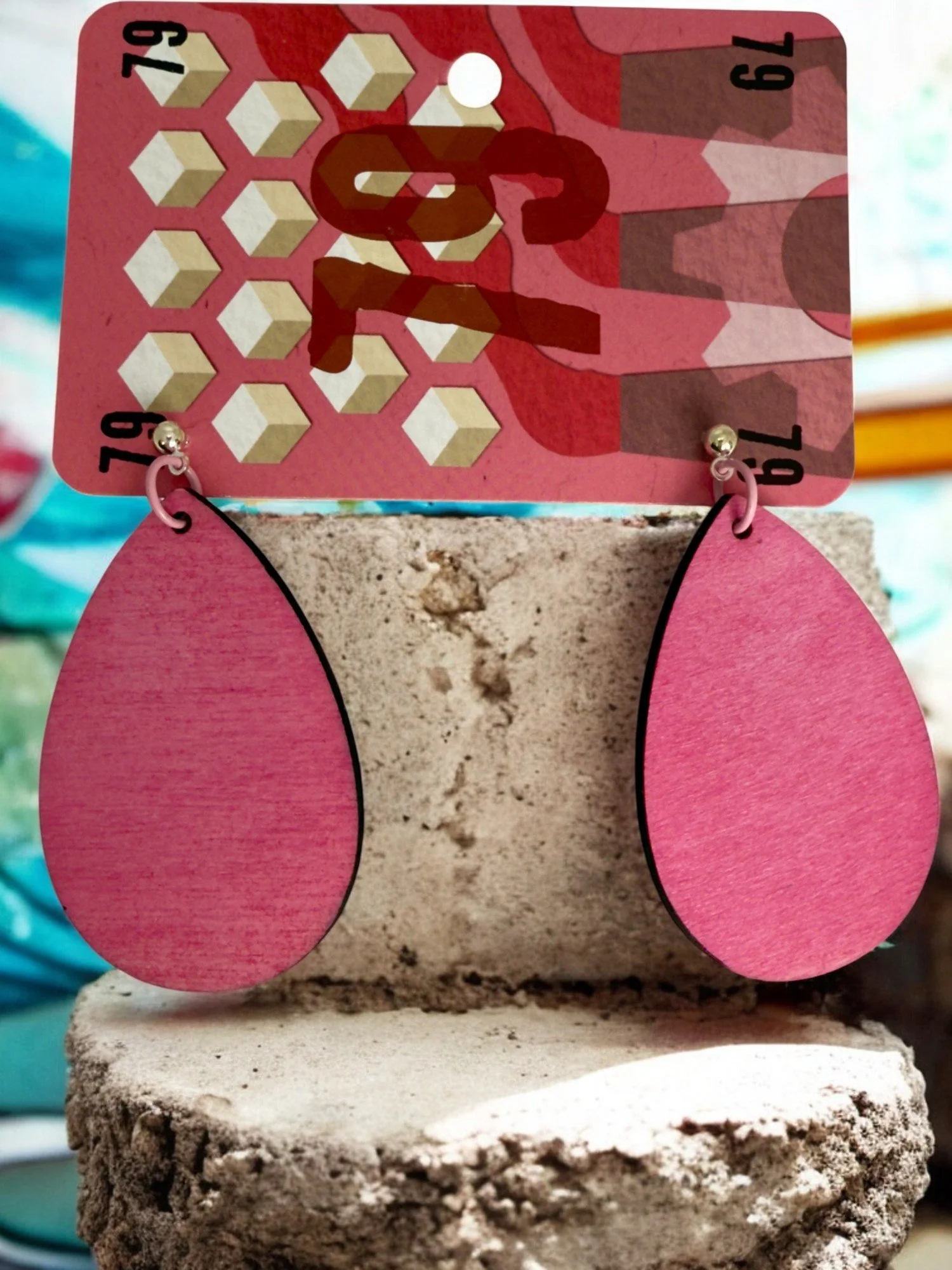 Pink & Black Teardrop Earrings by Color Cult