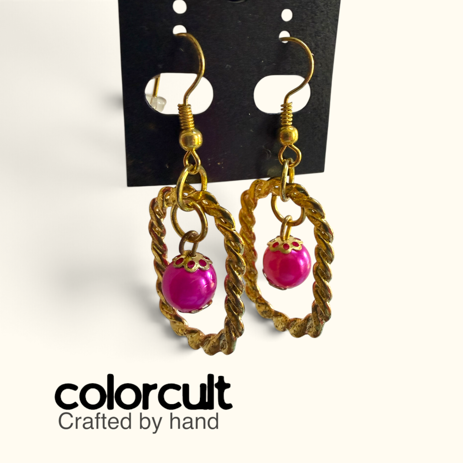 Capped Pearl Twisted Oval Hoop Earrings