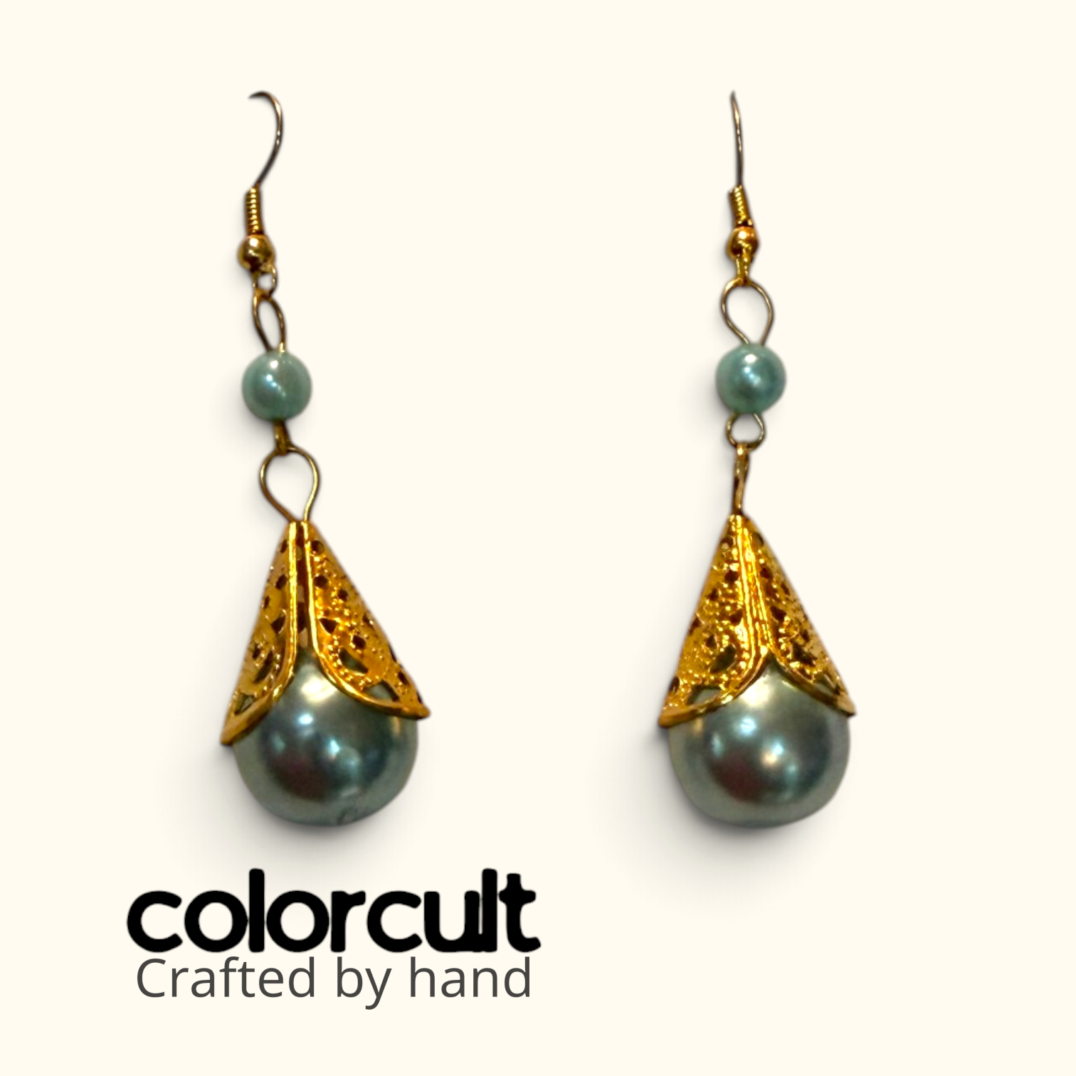 Seafoam Pearl & Filigree Bell Earrings