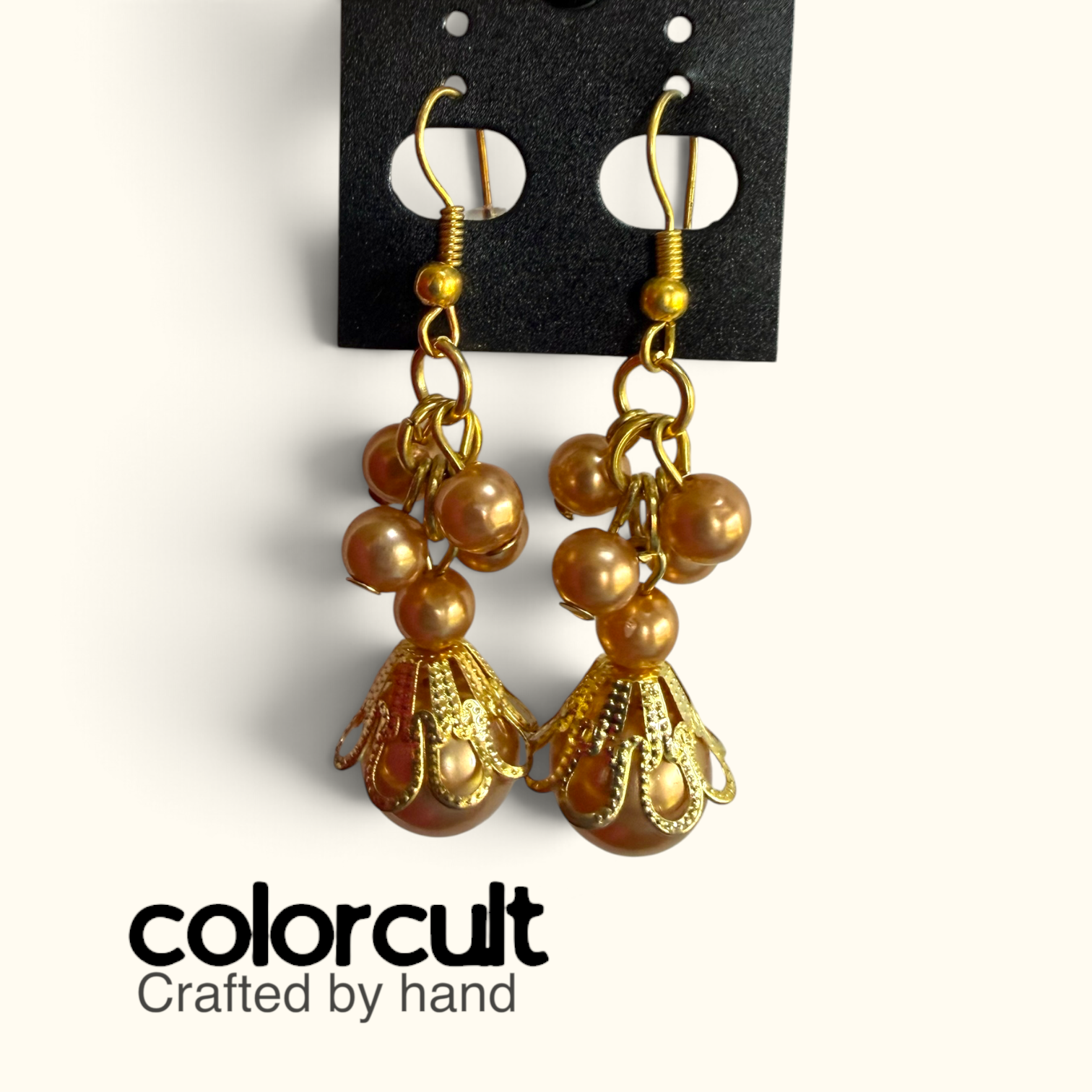 Golden Bronze Pearl Filigree Bell Drop Earrings (2).PNG