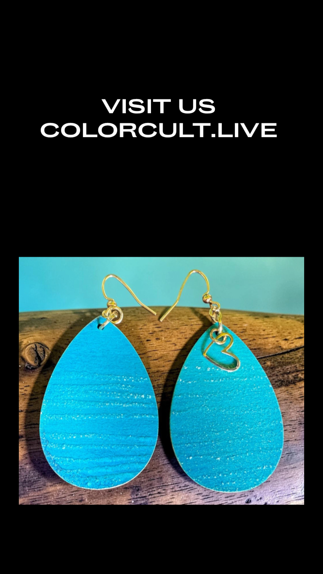 Aqua Heart of Gold Embossed Teardrop Earrings by Color Cult