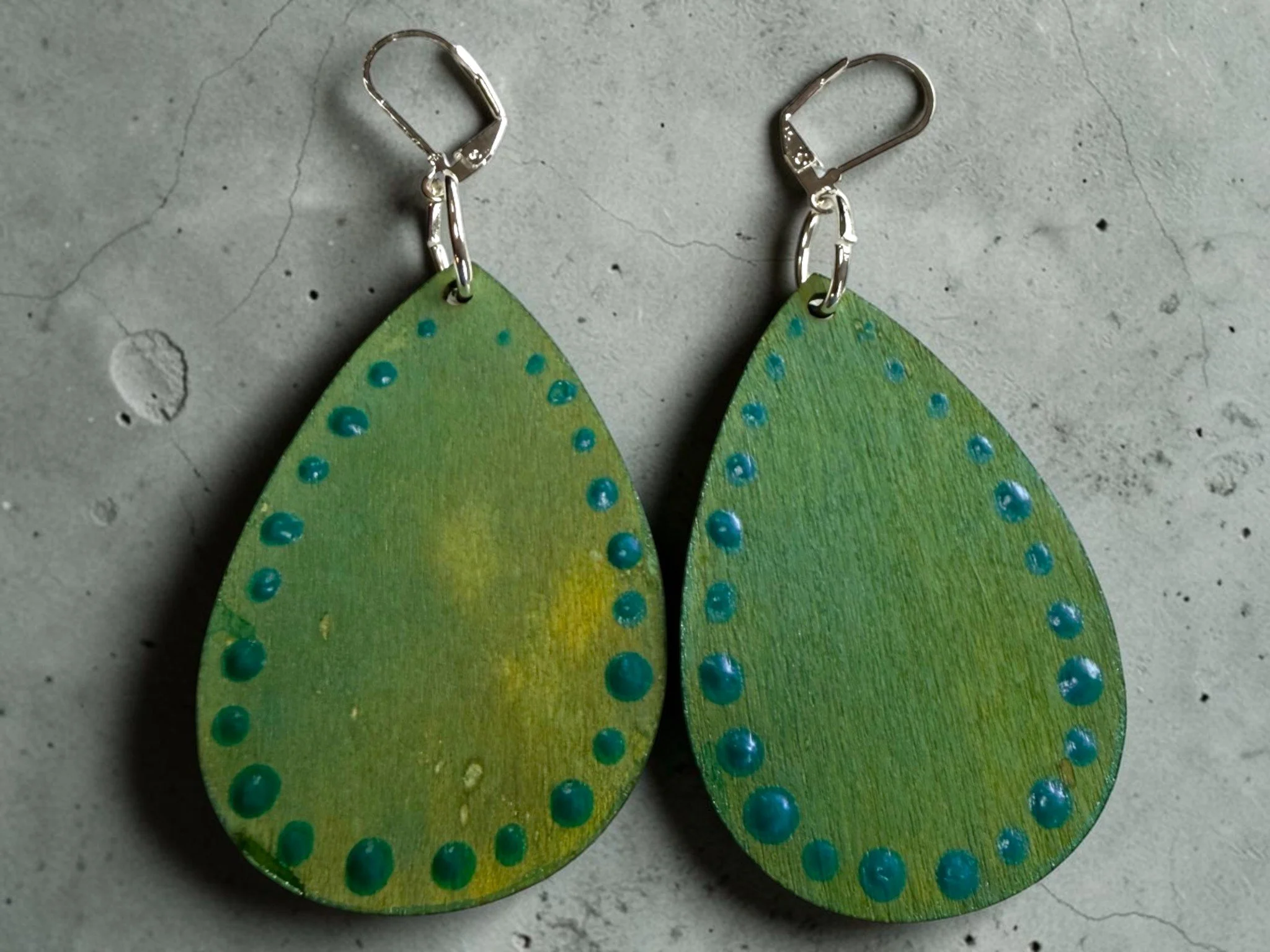 Distressed Greens Teardrop Earrings by Color Cult