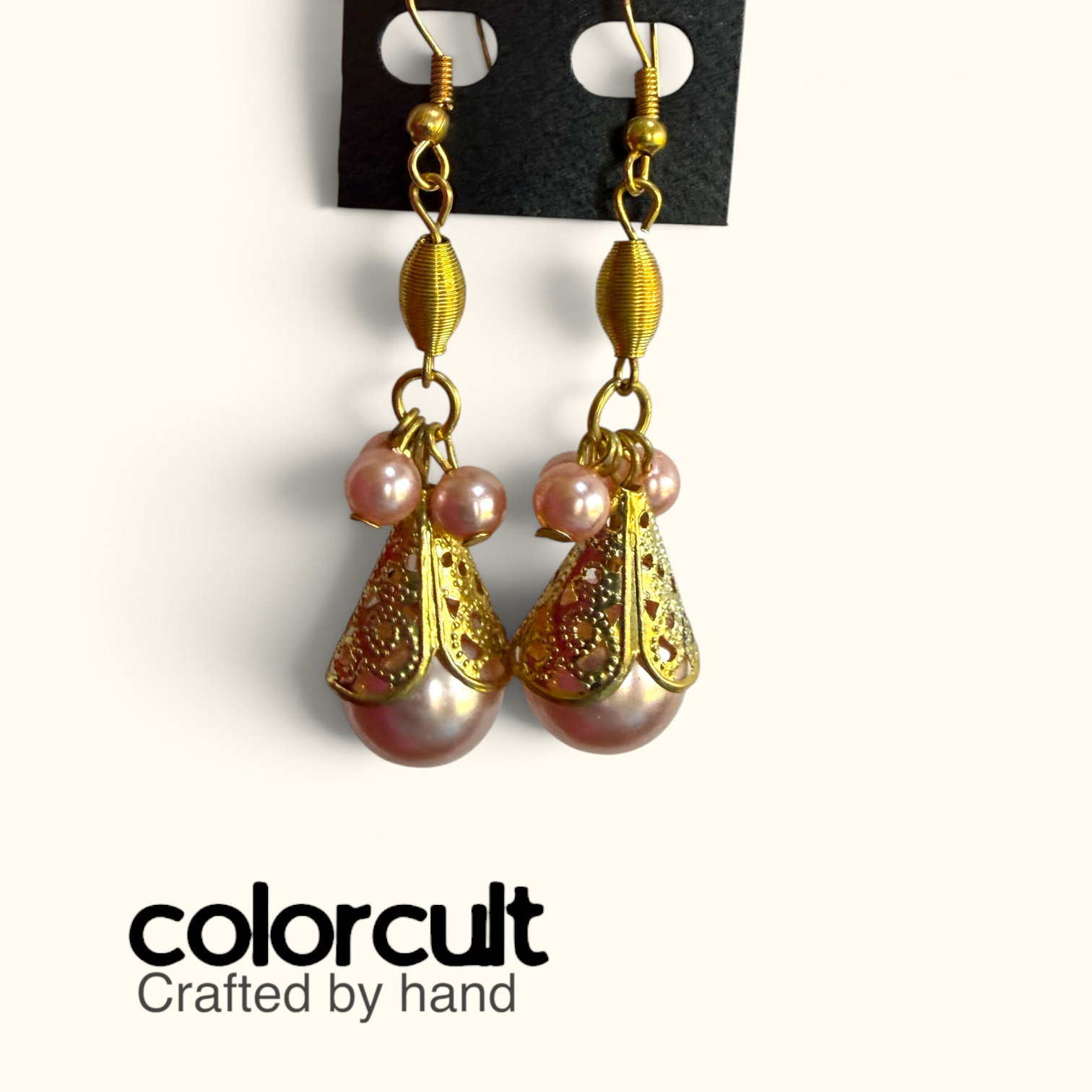 Blush Pearl & Filigree Bell Drop Earrings