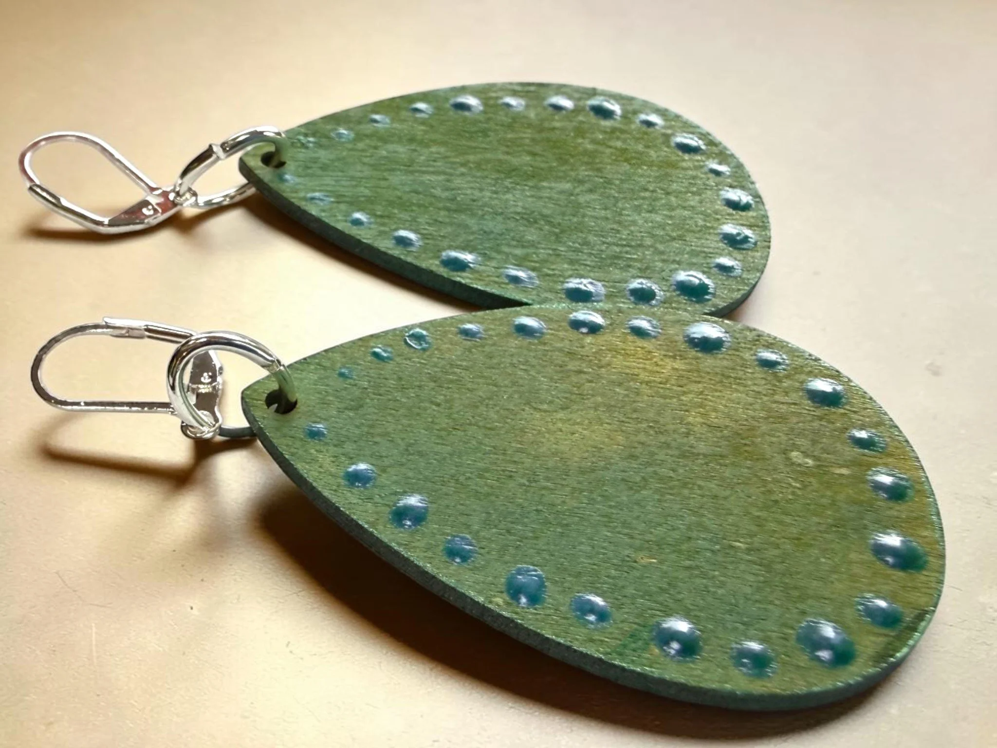 Distressed Greens Teardrop Earrings by Color Cult