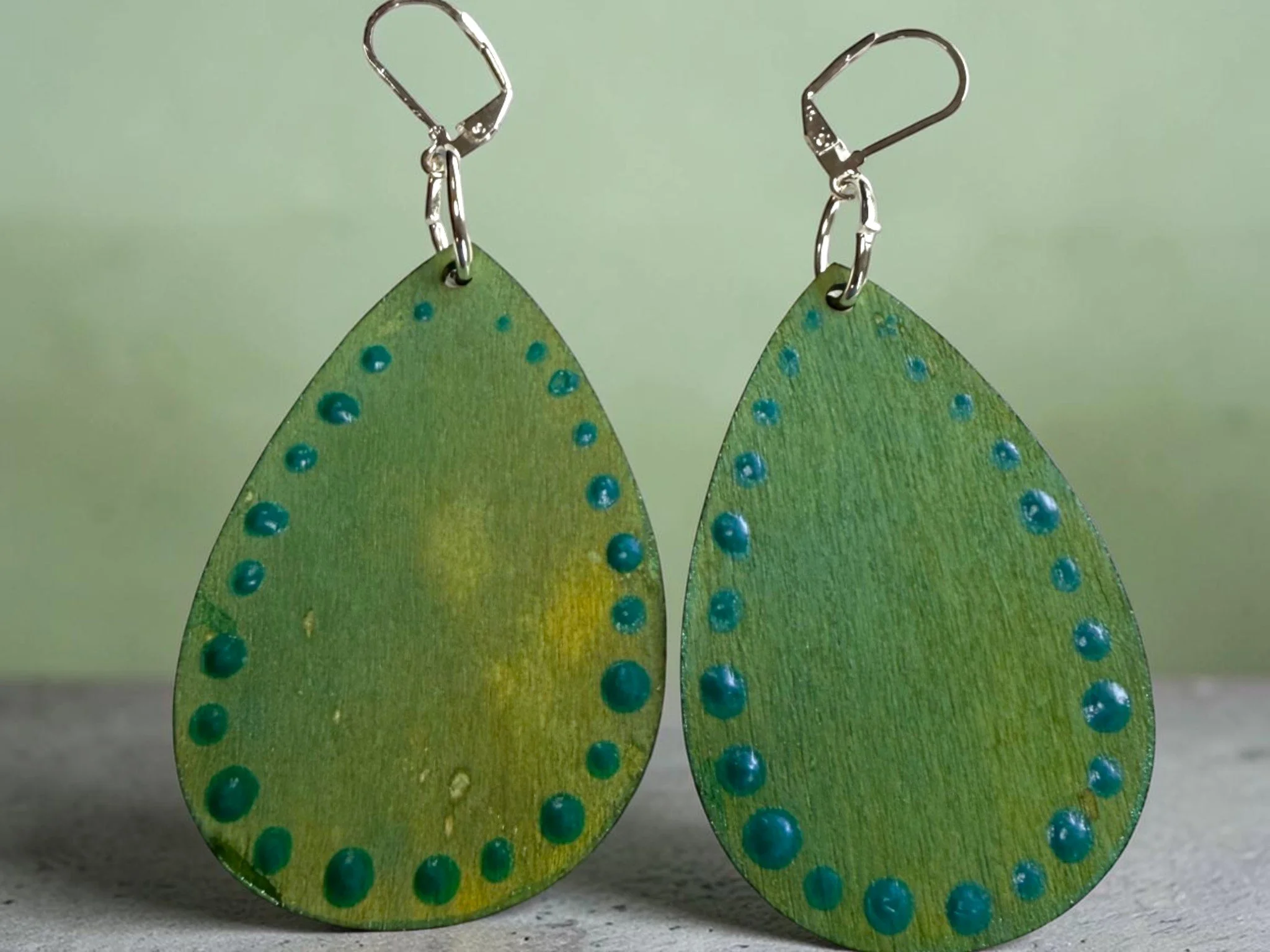 Distressed Greens Teardrop Earrings by Color Cult