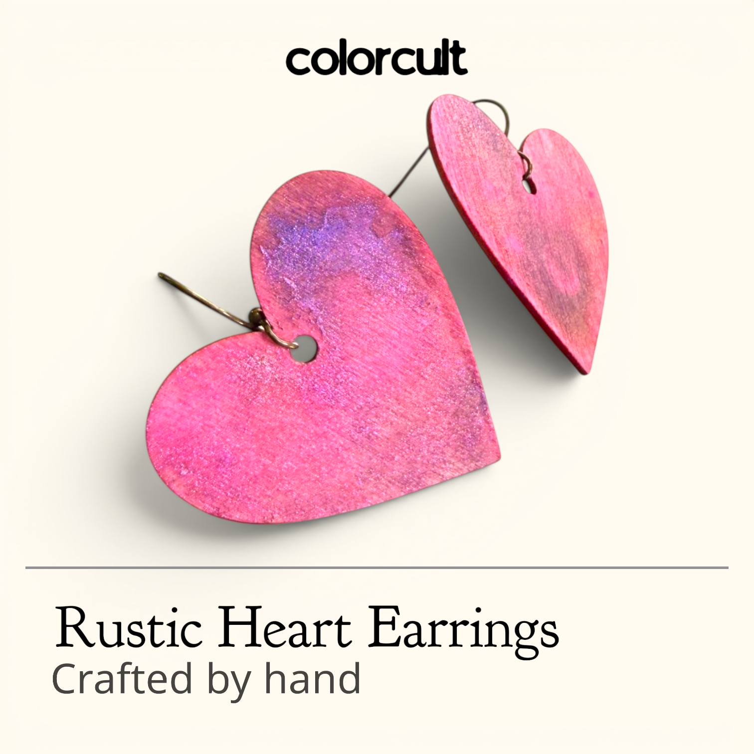 Pink Lavender Splash Rustic Heart Earrings