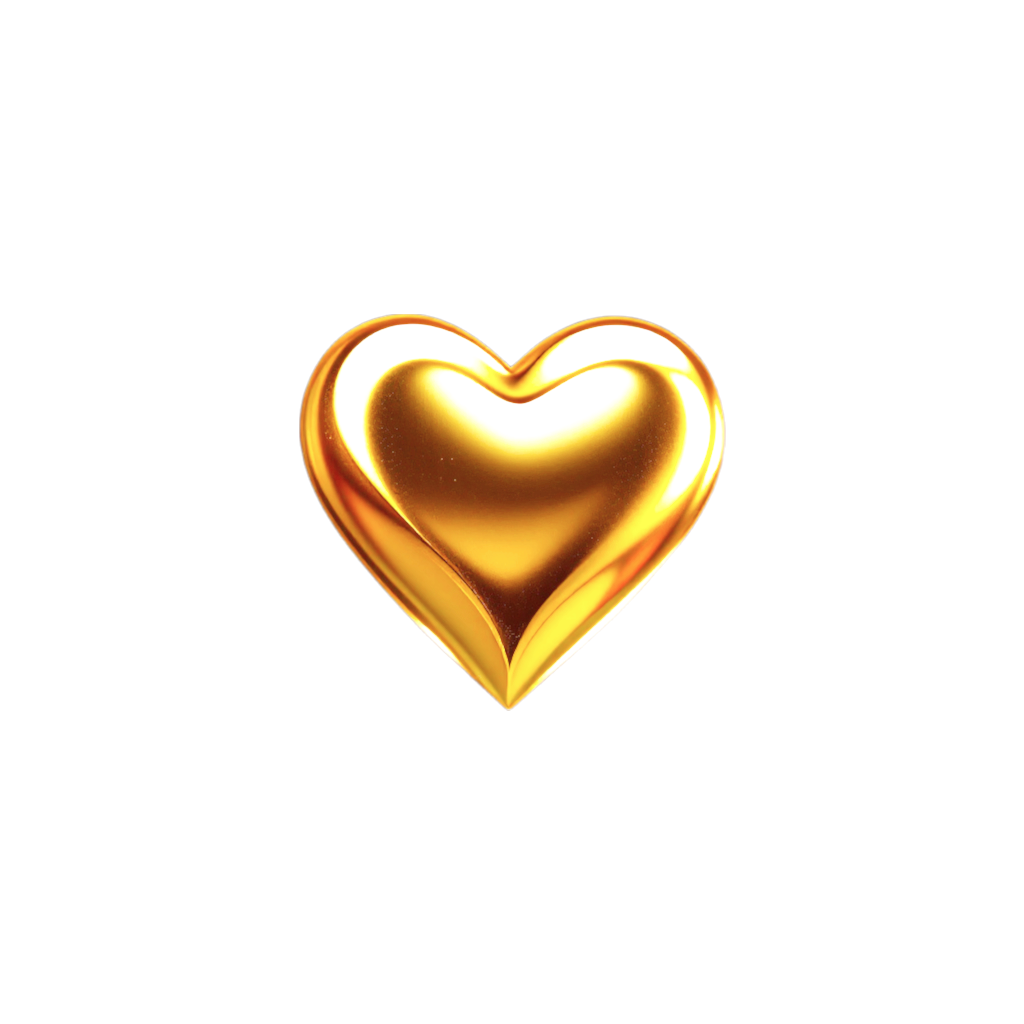 Golden shiny heart on black background.
