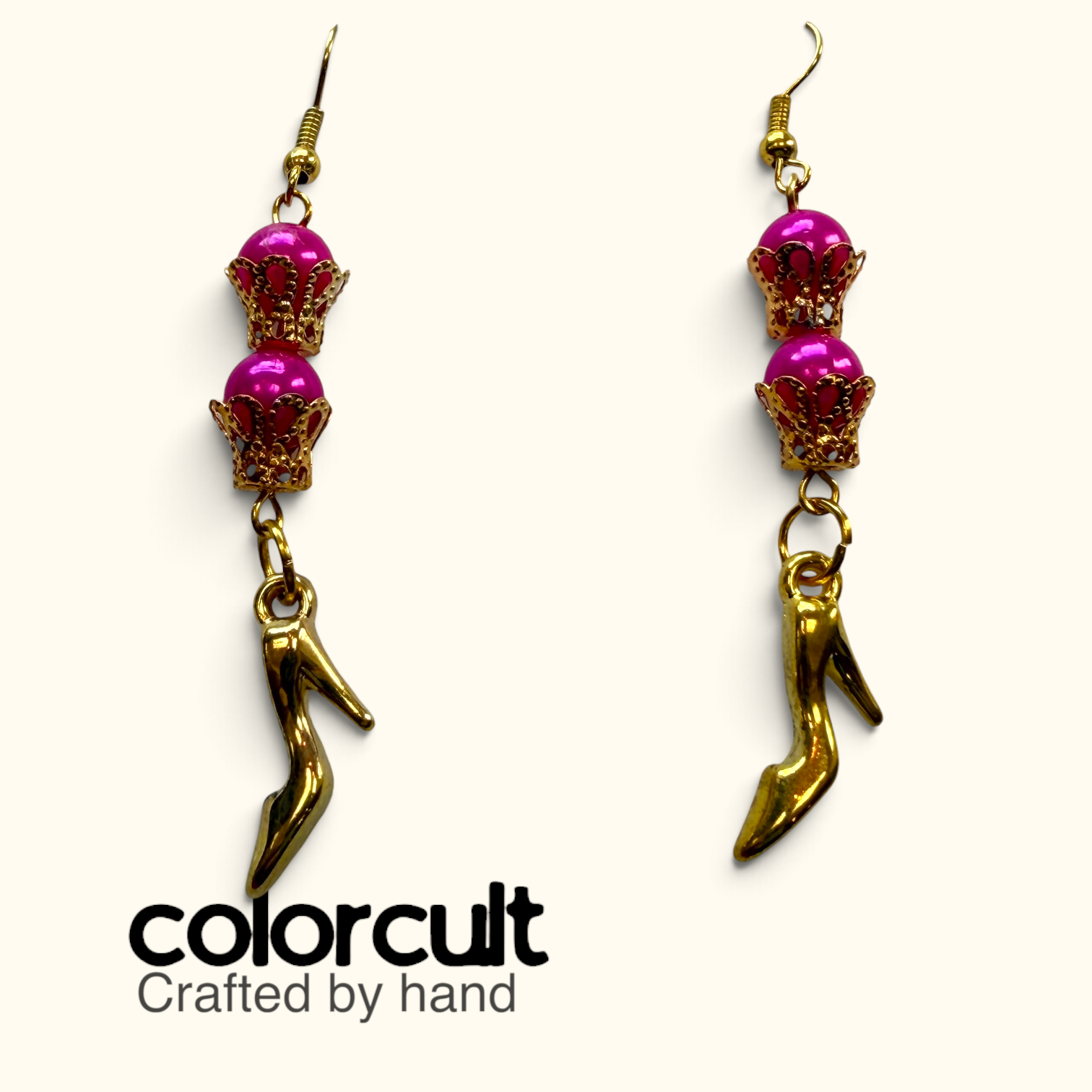 Whimsical Fuchsia Pearl Stiletto Drop Dangles