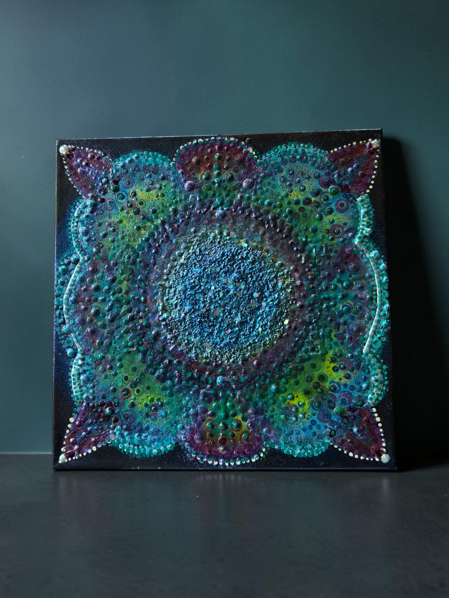 Blue/Green Gleam Hand-Painted Wall Art