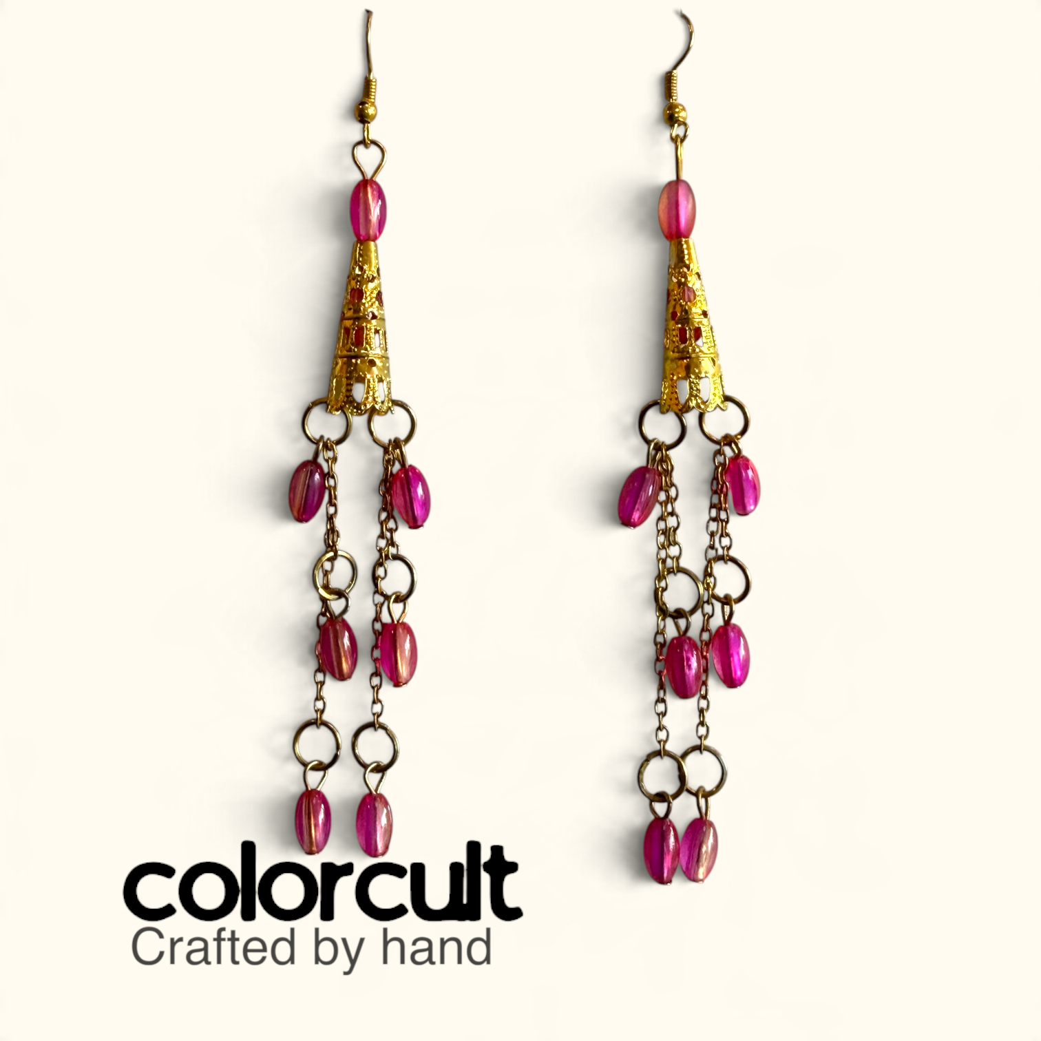 Fuchsia Glass Bead & Chain Waterfall Dangles (2).PNG