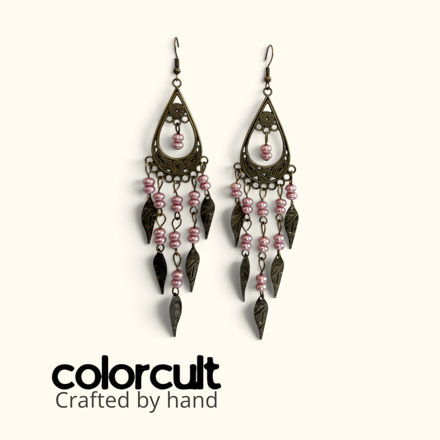 Blush Pearl & Etched Dagger Teardrop Chandelier Earrings