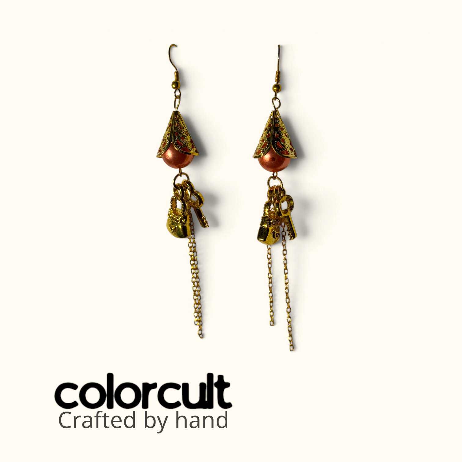 Copper Rose Pearl Lock & Chain Earrings (2).png