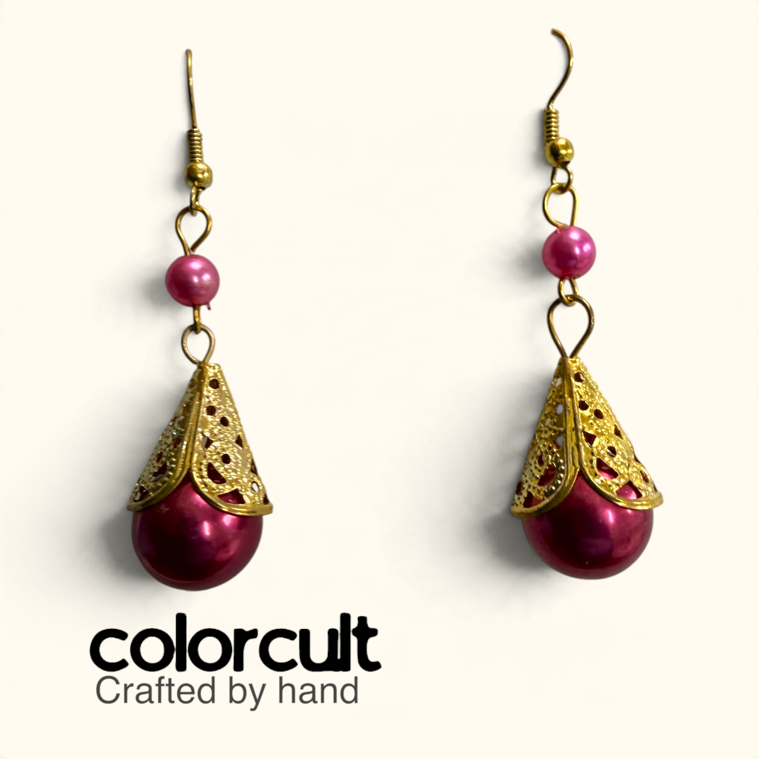 Fuchsia Pearl & Filigree Bell Drop Earrings (2).PNG