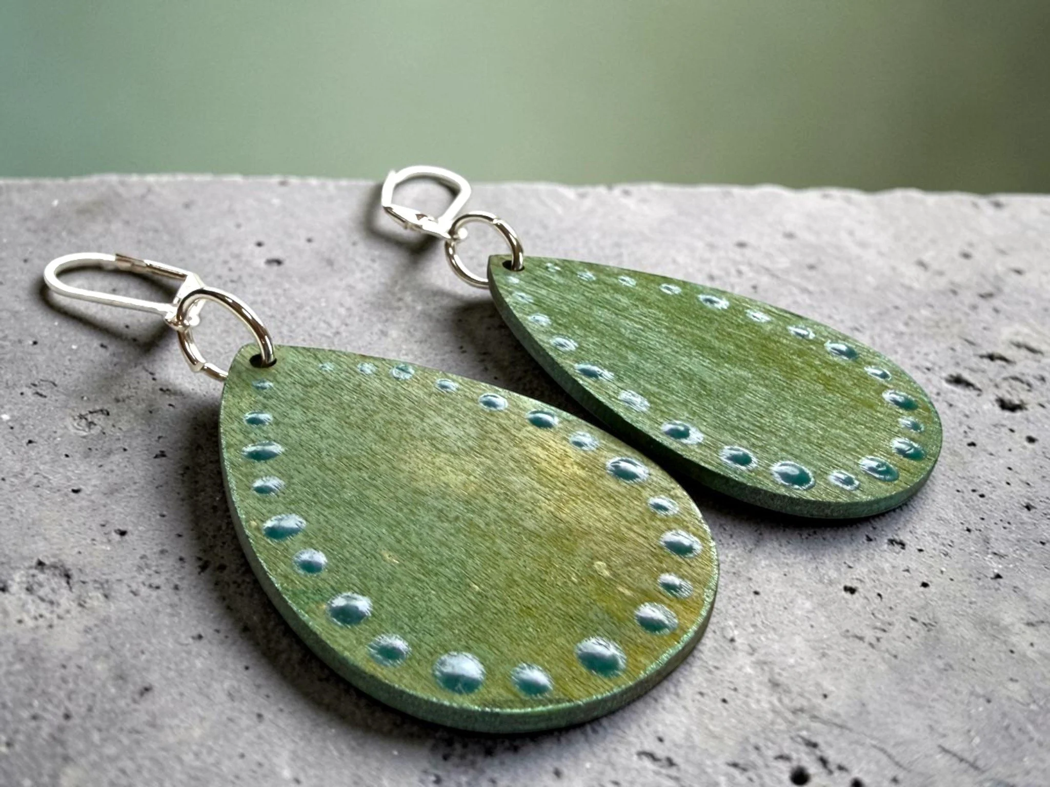 Distressed Greens Teardrop Earrings by Color Cult