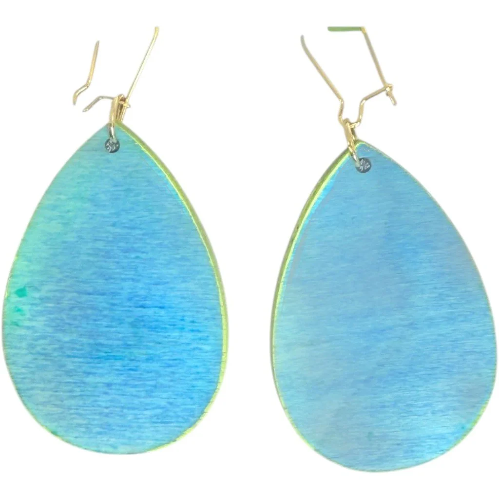 Blue Green Jeans Teardrop Earrings by Color Cult