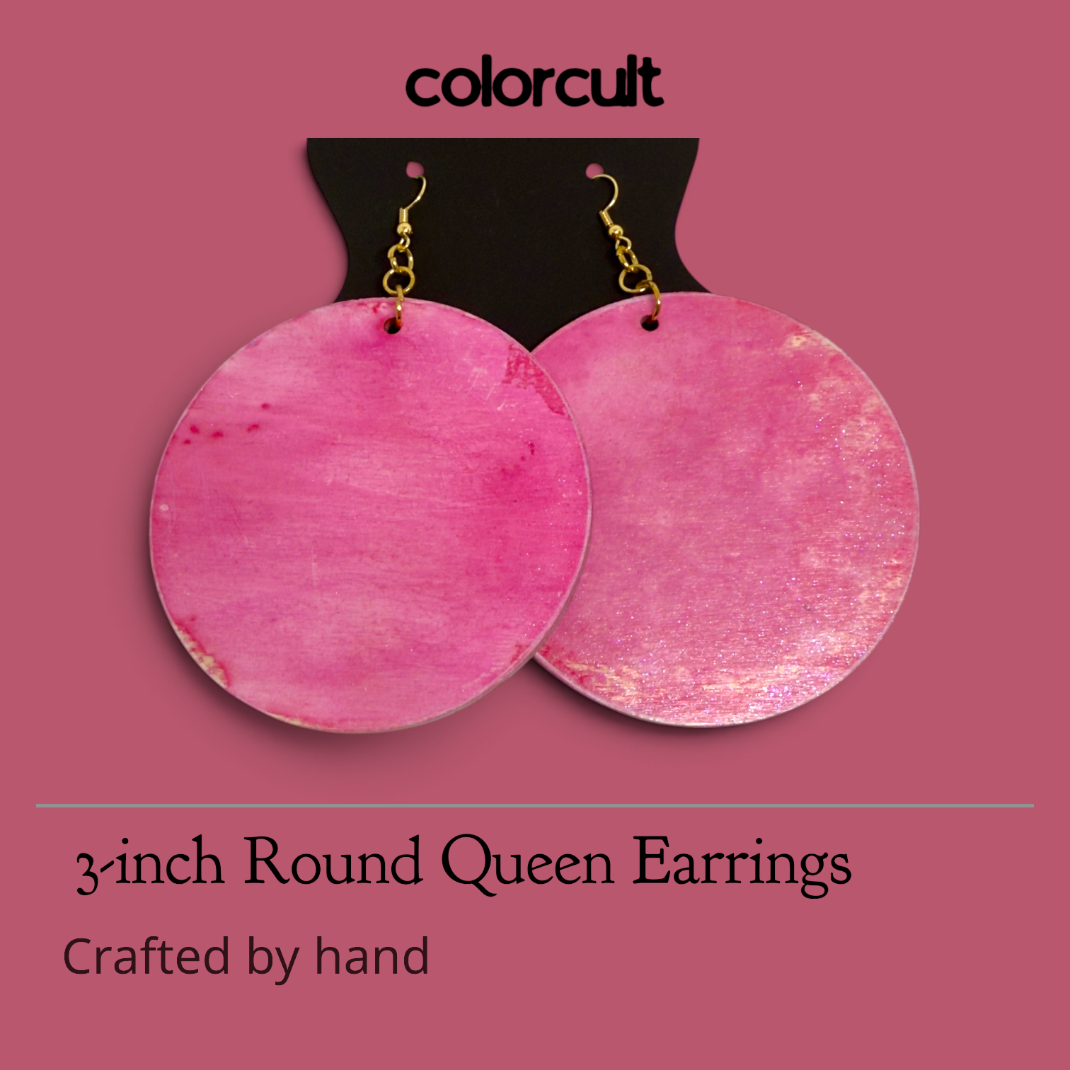 Distressed Pink & Gold Queen Round Earrings
