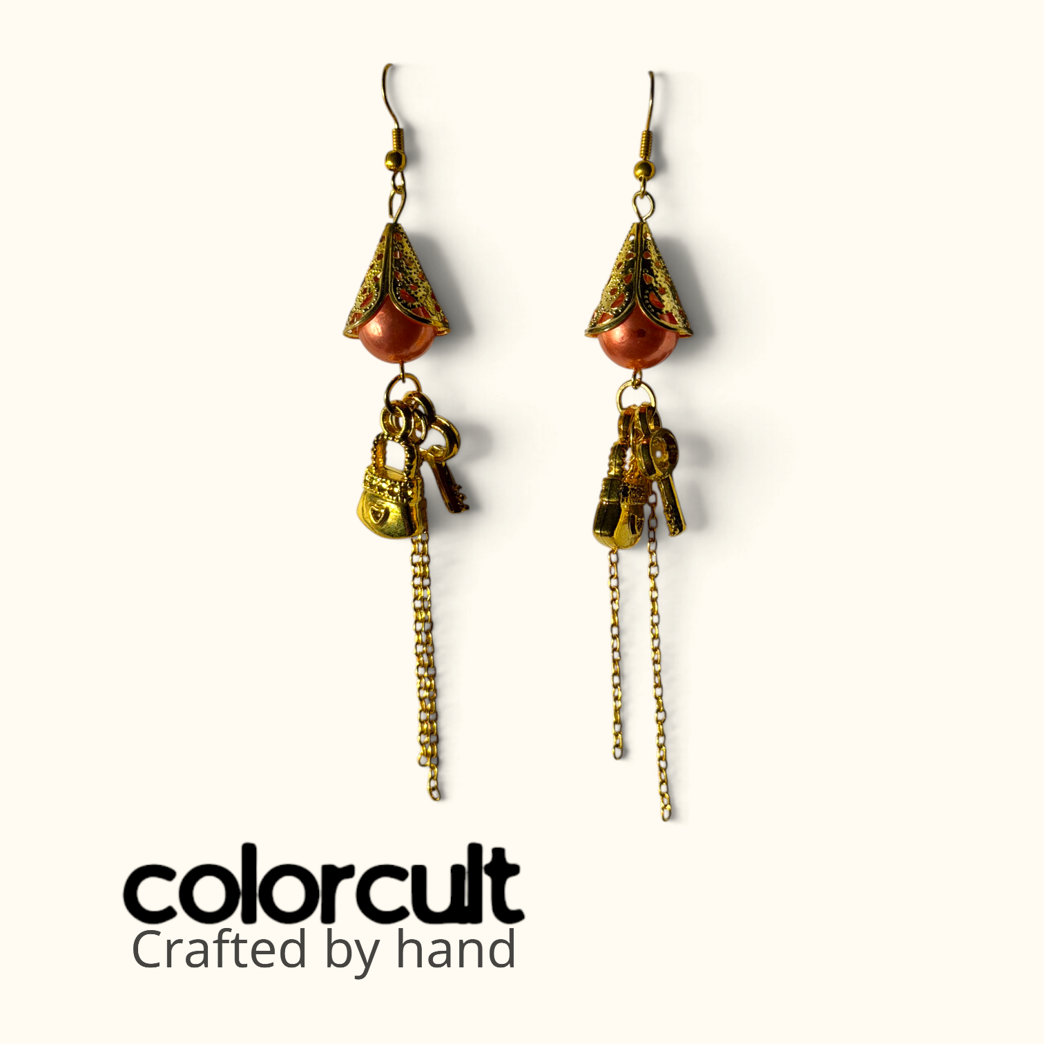 Copper Rose Pearl Lock & Chain Earrings (5).png