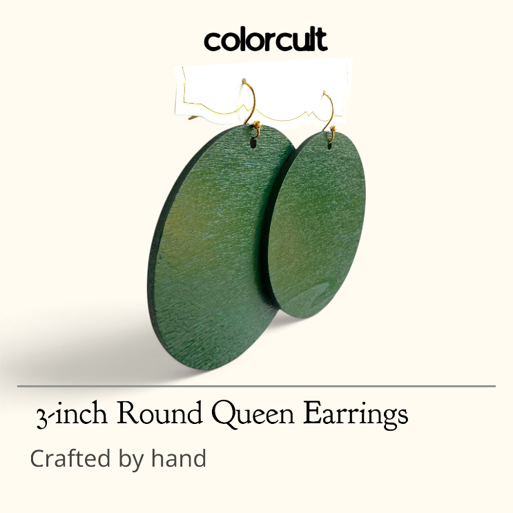Forest Green Gloss Queen Round Earrings