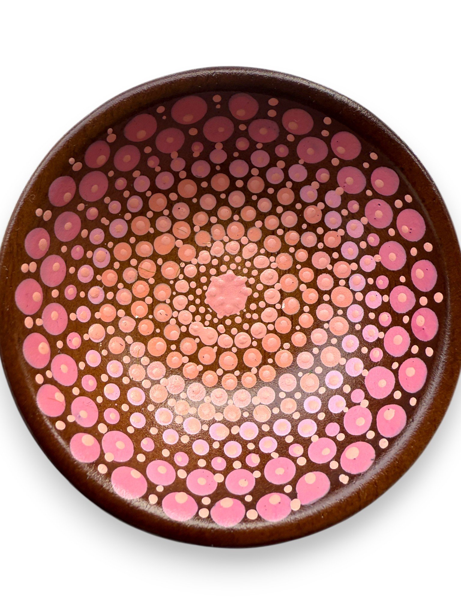 Handmade  hexagonal cement trinket dish with ornate artwork and embellishment.