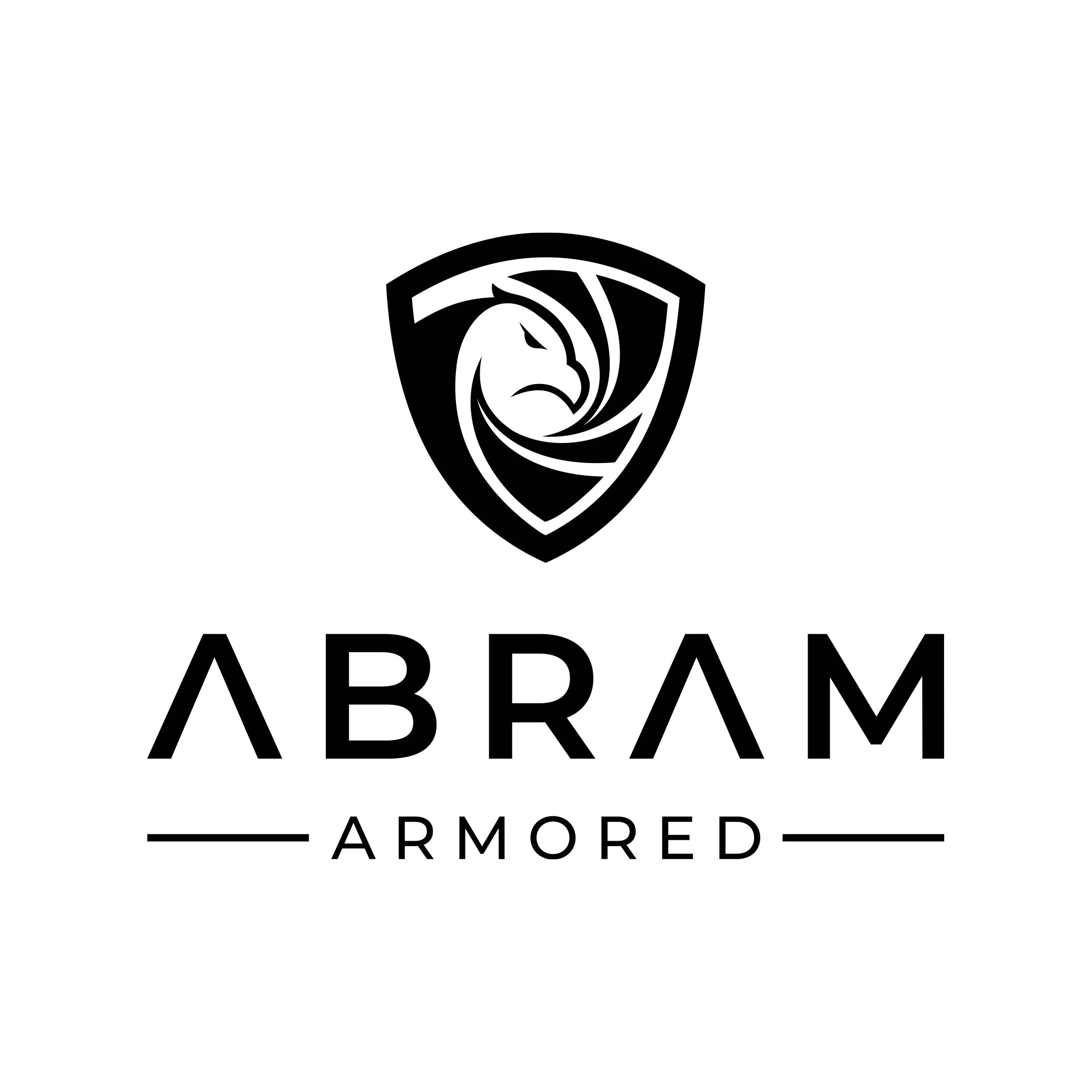 Logo featuring a stylized eagle inside a shield above the text 'ABRAM ARMORED' in bold, modern font.