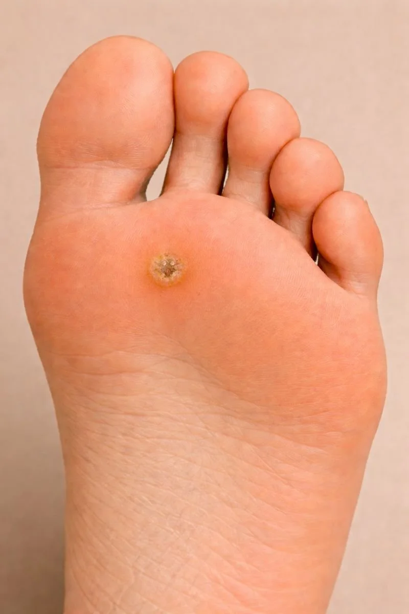 Plantar wart on the sole of the foot.