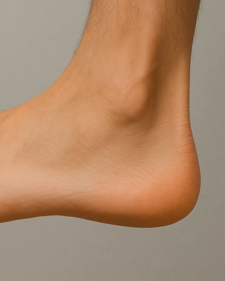 Close-up of a person's bare foot, focusing on the heel and part of the ankle.