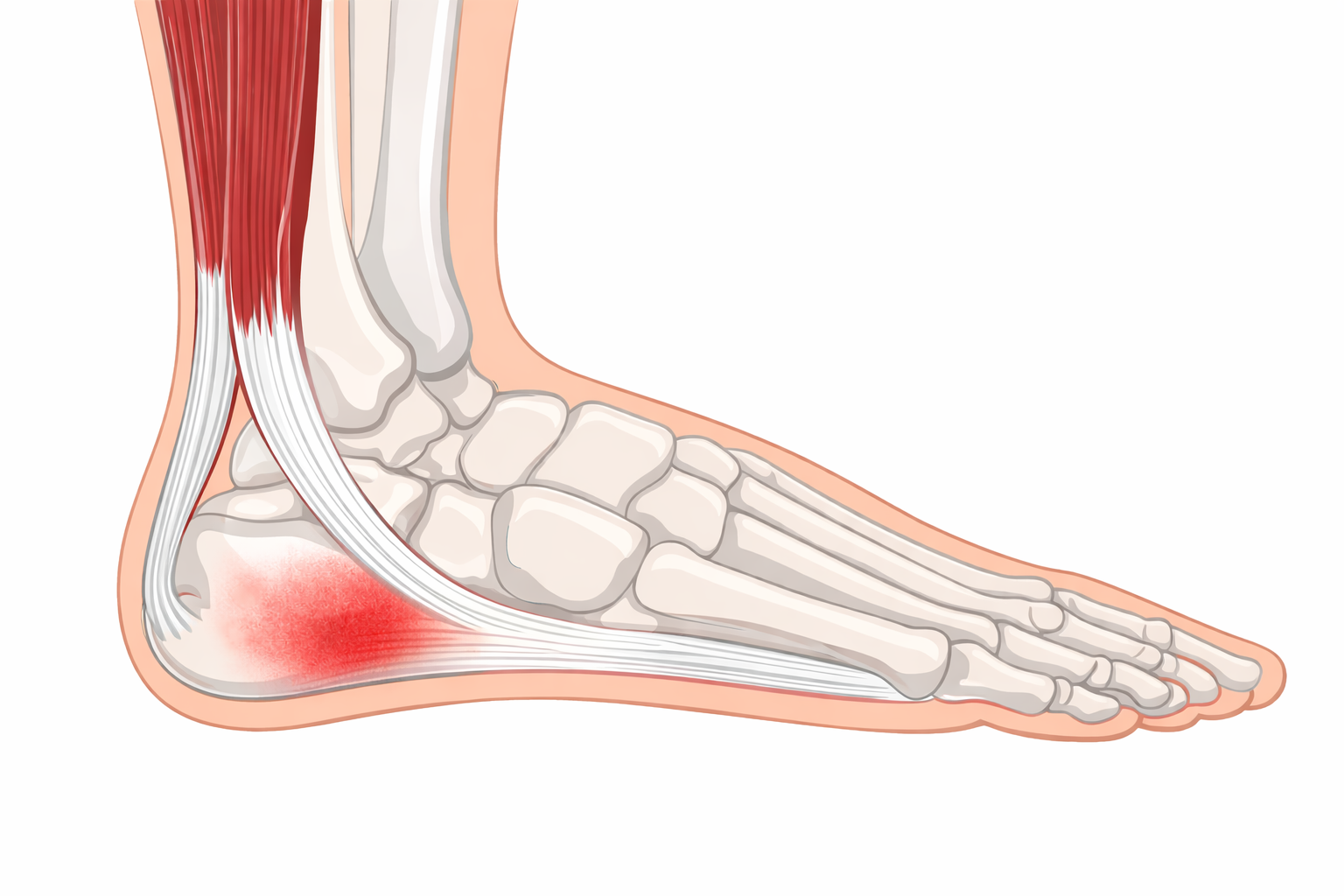 Diagram of plantar fasciitis highlighting heel pain area.