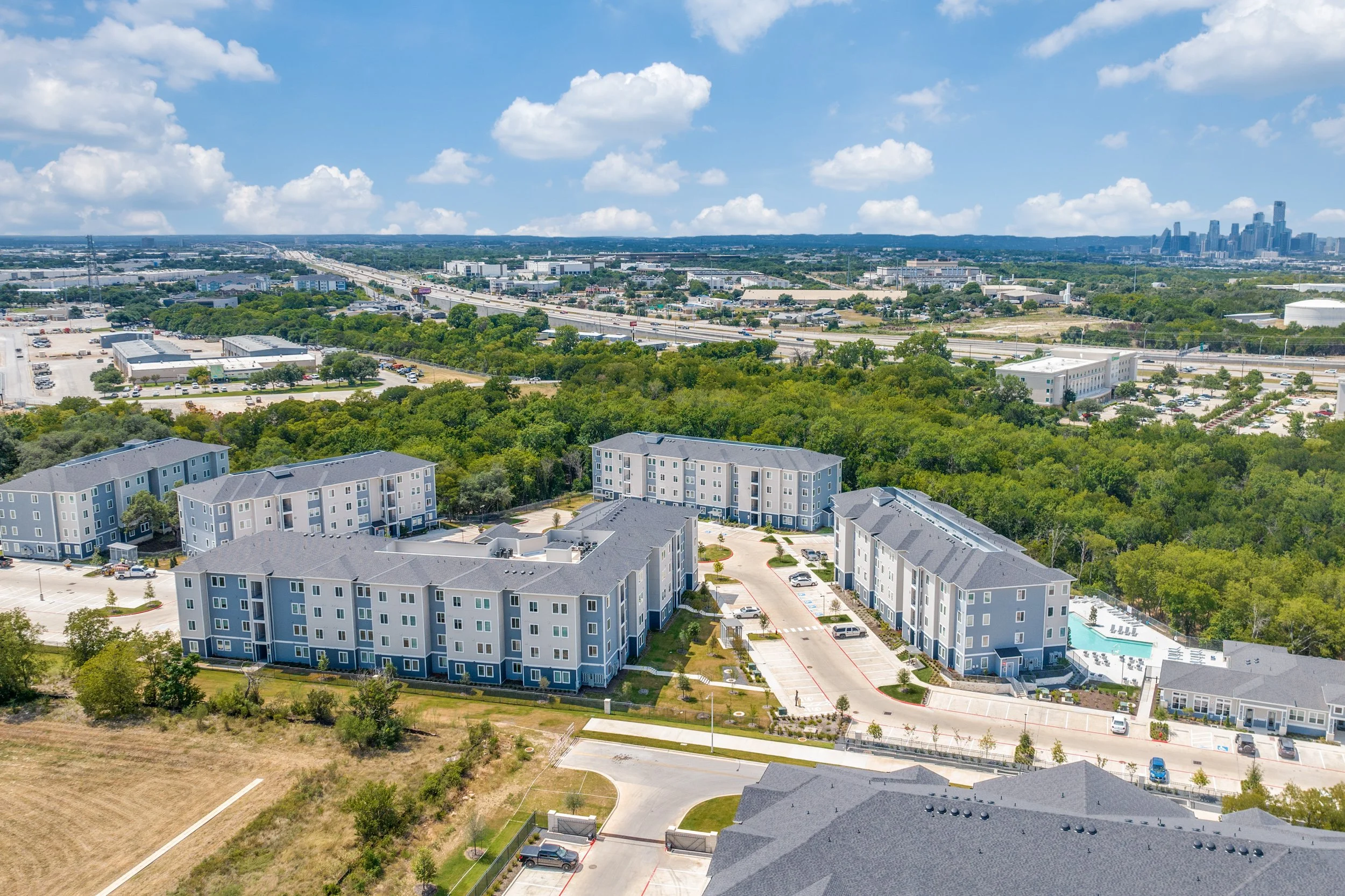 Aerial View of Carson Crossing Apartments in Southeast Austin, Texas