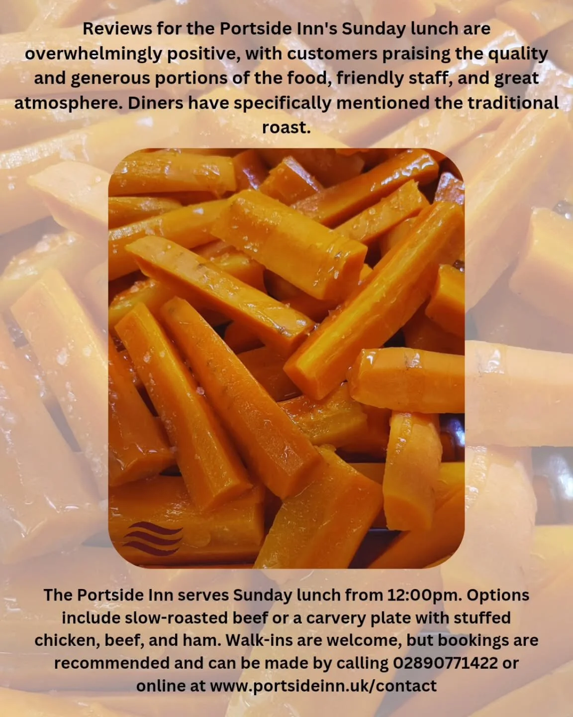 That's Jonny's lunch being prepared, he Loves a honey glazed carrot!
If you prefer a proper sunday lunch, come down to us from 12pm! 

Roast Beef or our Carvery Plate available, as well all your other favourites!

Bookings and walkins welcome.