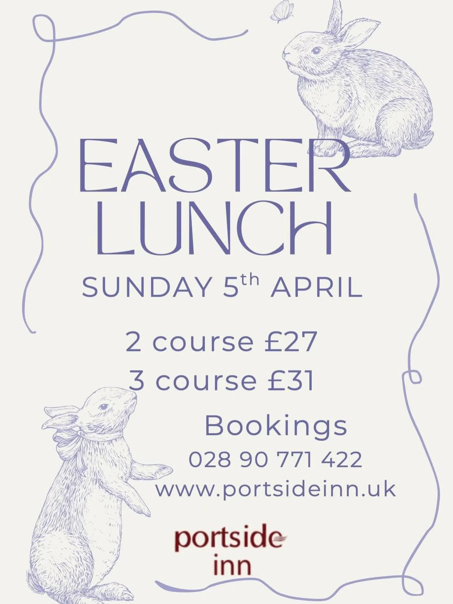 🌸🐣 Join Us for Easter Lunch! 🐣🌸

Celebrate Easter Sunday in style with a delicious meal at Portside Inn!

📅 Sunday 5th April
🍽️ 2 Courses &ndash; &pound;27
🍽️ 3 Courses &ndash; &pound;31

Whether you&rsquo;re gathering with family or catching 