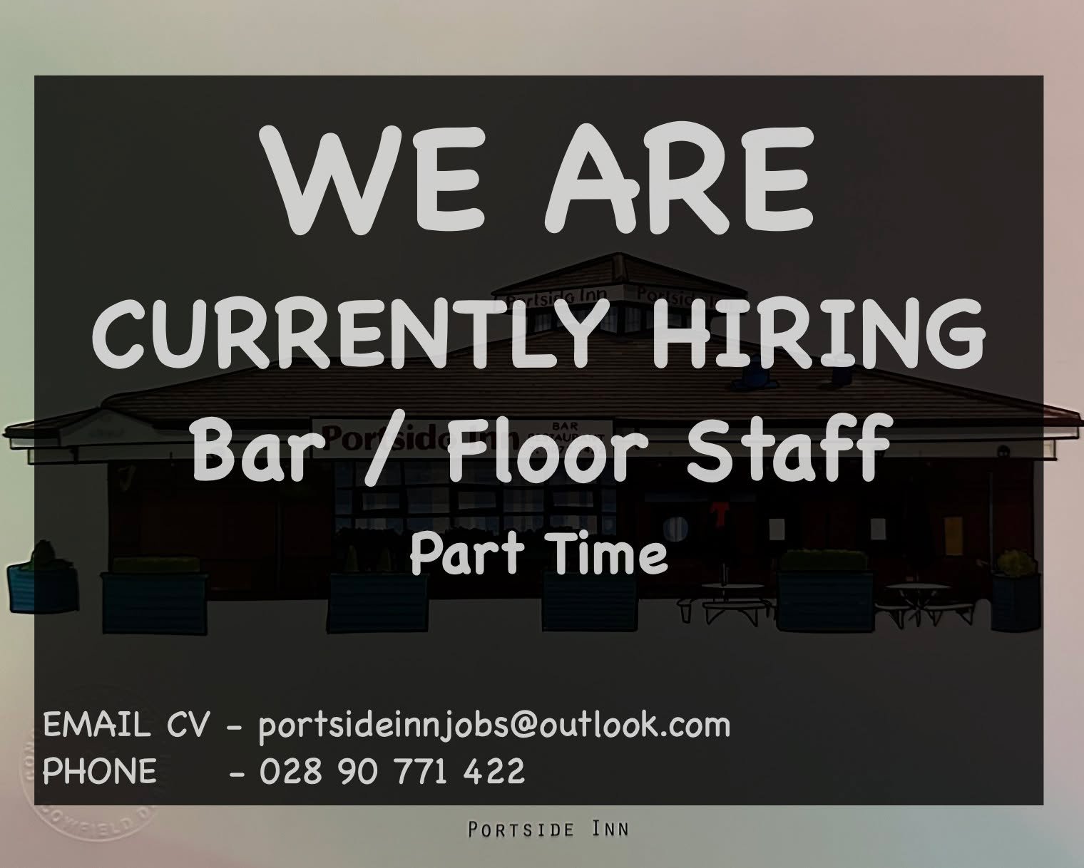 🚨 WE ARE HIRING 🚨

Join our team at Portside Inn!

We are currently looking for Bar / Floor Staff (Part-Time) to join our busy and friendly team.

✨ Experience is essential
✨ Great team environment

If you&rsquo;re enthusiastic, reliable, and ready