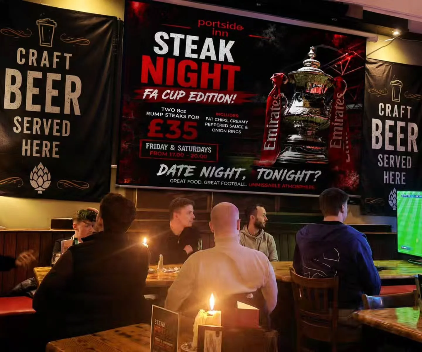 🔥 FA CUP at Portside Inn 🔥
Steak. Football. Pints. Pies. 🍻⚽🥩

Grab our Steak Night deal: 

TWO 8oz Rump Steaks for just &pound;35 🍟 Includes fat chips, creamy peppered sauce &amp; onion rings 📅 Saturday 5PM &ndash; 8PM

Catch the FA Cup action 
