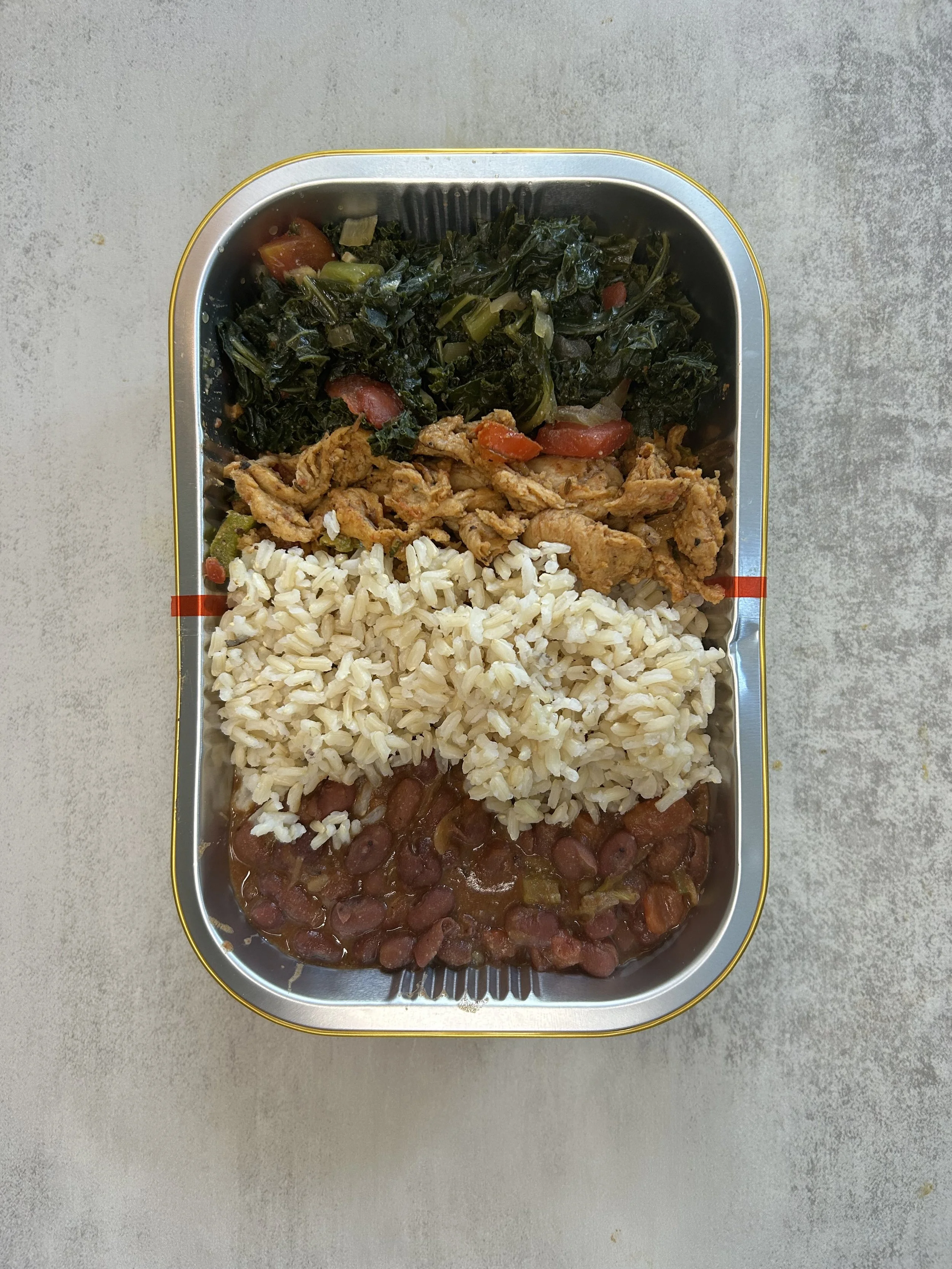 Collard Green and Fajitas Brown Rice with Caribbean kidney Bean and fried plantains *gluten free