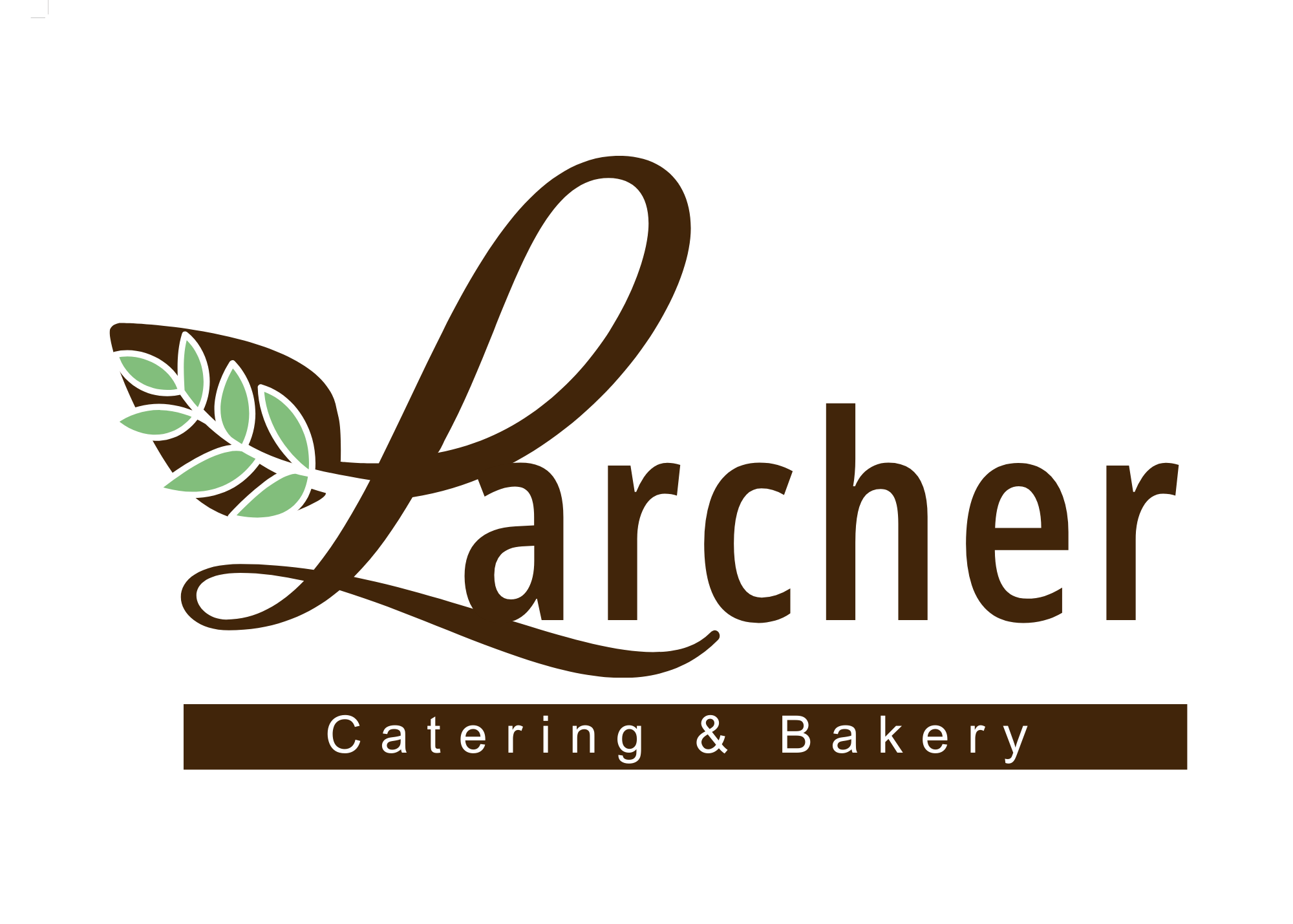 Logo for Archer Catering & Bakery with a brown cursive 'A' and green leaf design.